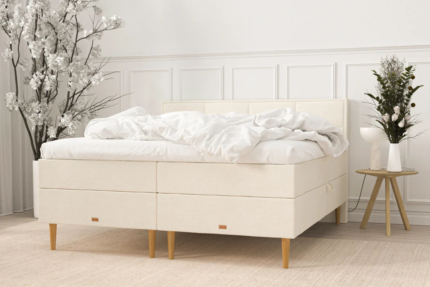 Boxsenge med opbevaring - Lys Beige