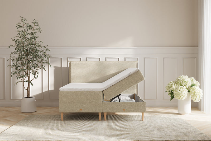 Karla Boxseng Med Opbevaring - 160x200 - Bouclé Creme