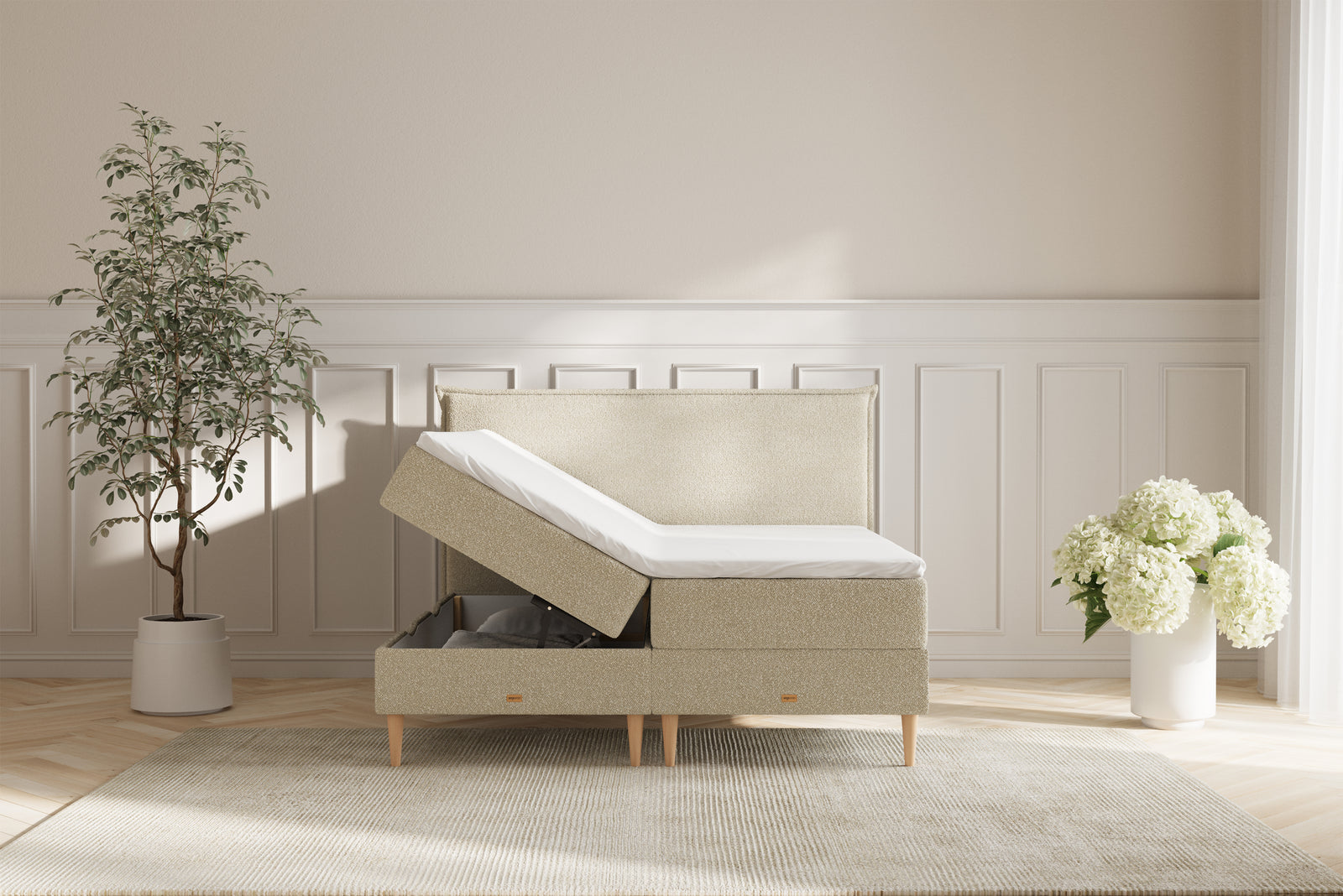 Karla Boxseng Med Opbevaring - 180x200 - Bouclé Creme