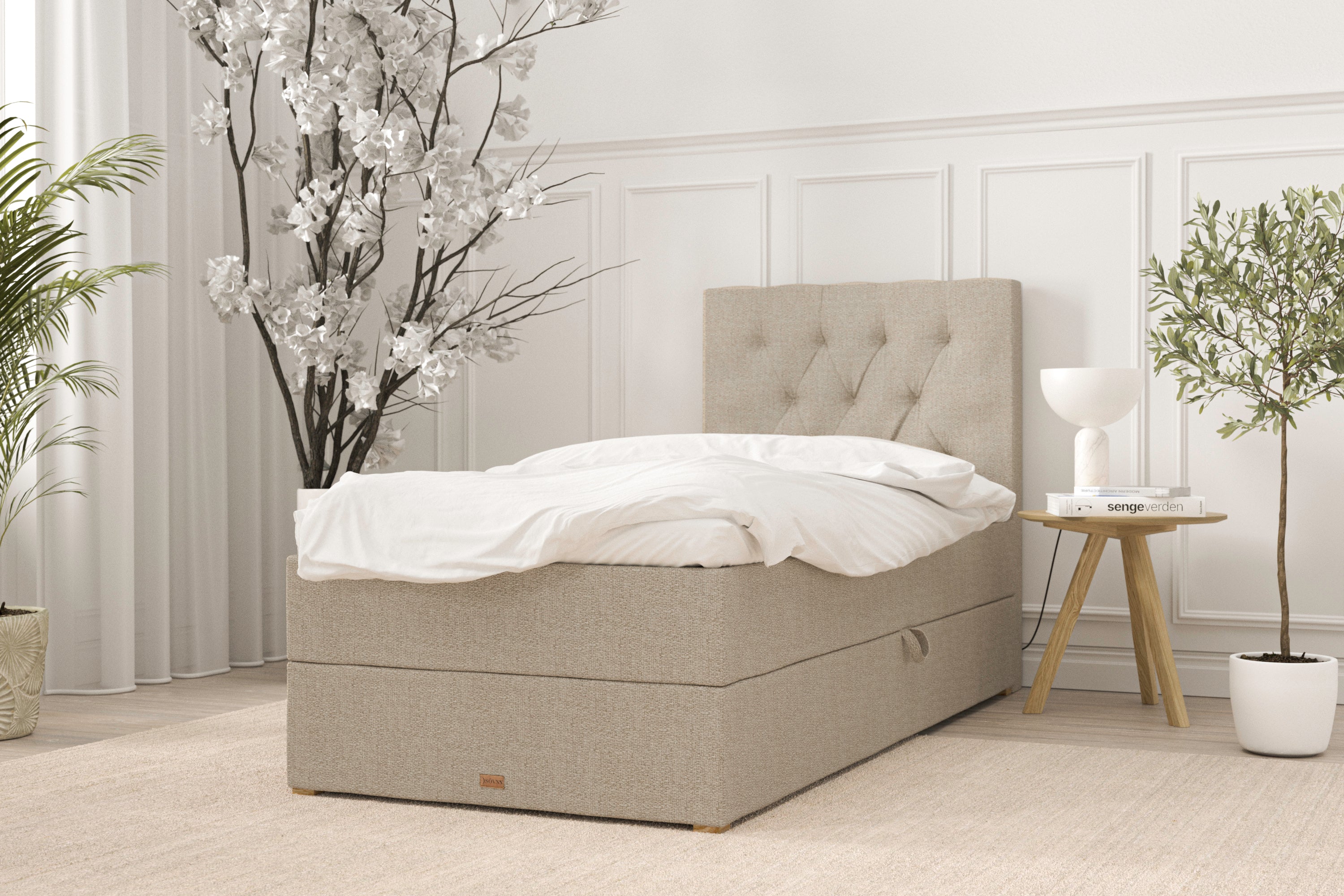 SÖVNN Ronja Boxseng Med Opbevaring - 90x200 - Sand