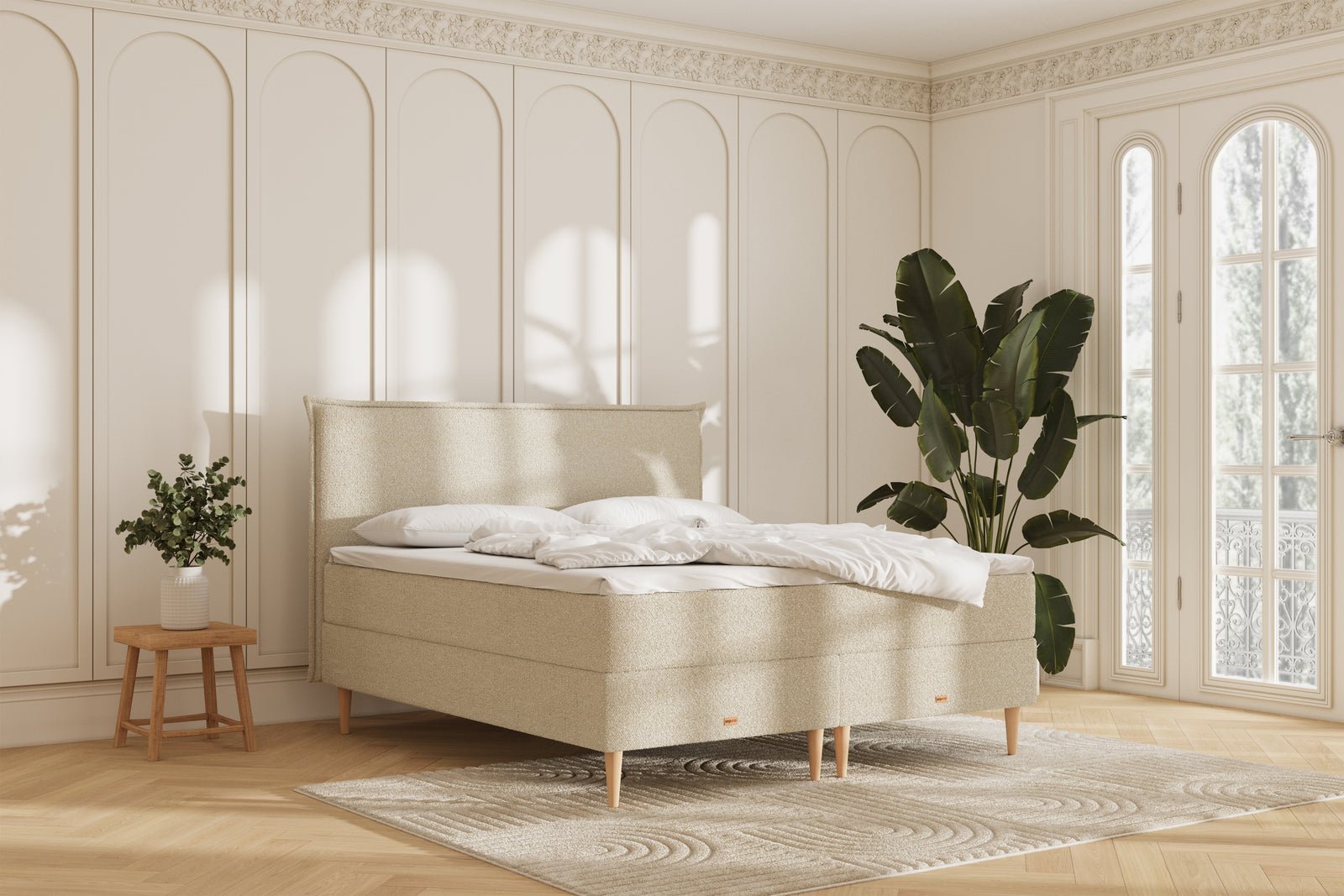 Juna Kontinentalseng - 180x200 - Bouclé Creme