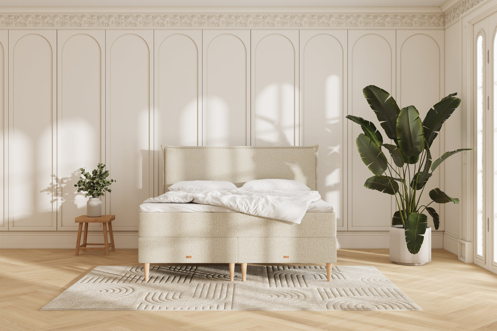 Juna Kontinentalseng - 180x200 - Bouclé Creme