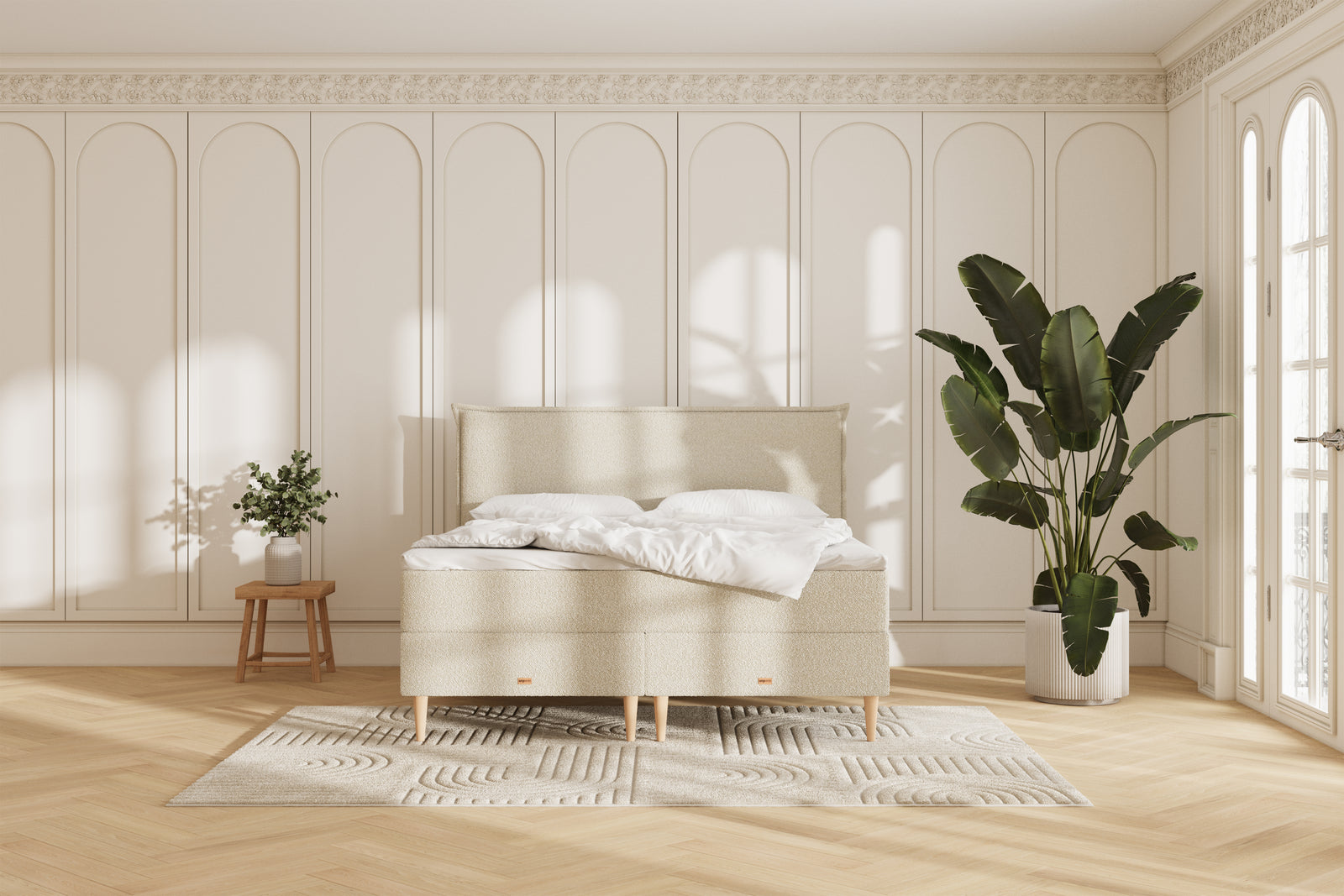 Juna Kontinentalseng - 180x200 - Bouclé Creme