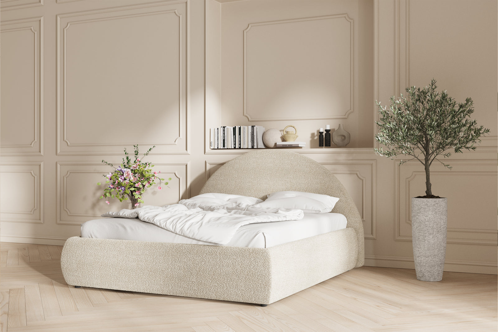 Lova Sengeramme - 160x200 - Bouclé Beige