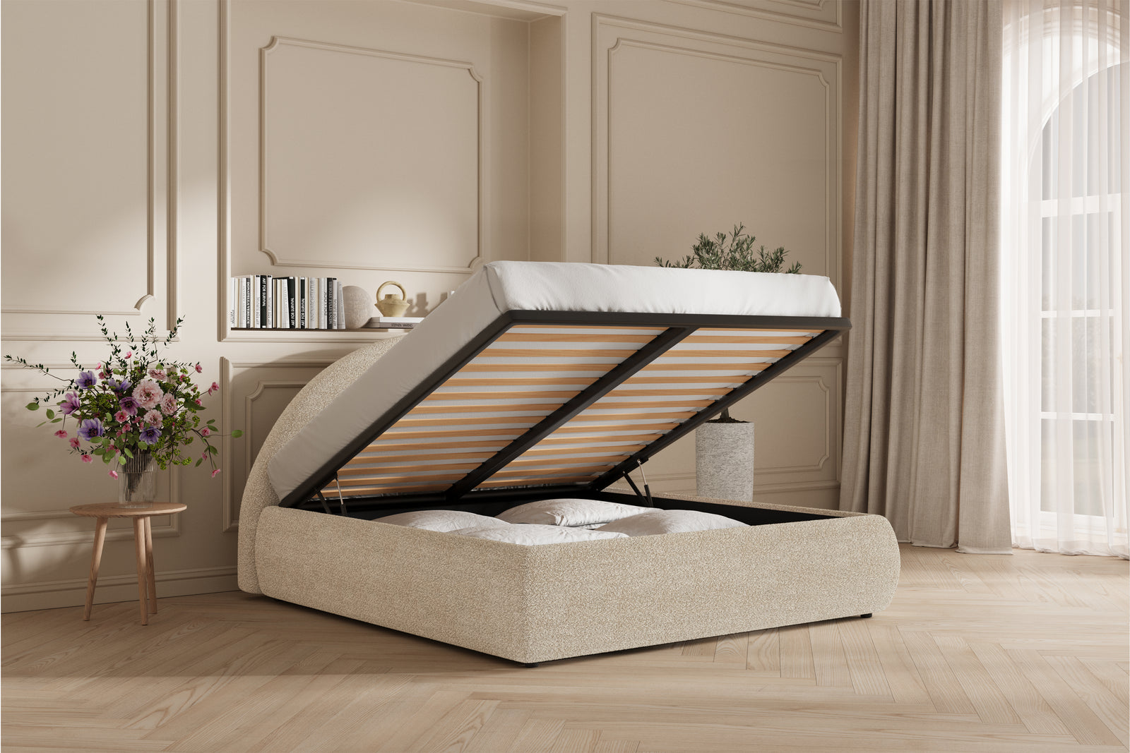 Lova Sengeramme - 160x200 - Bouclé Beige
