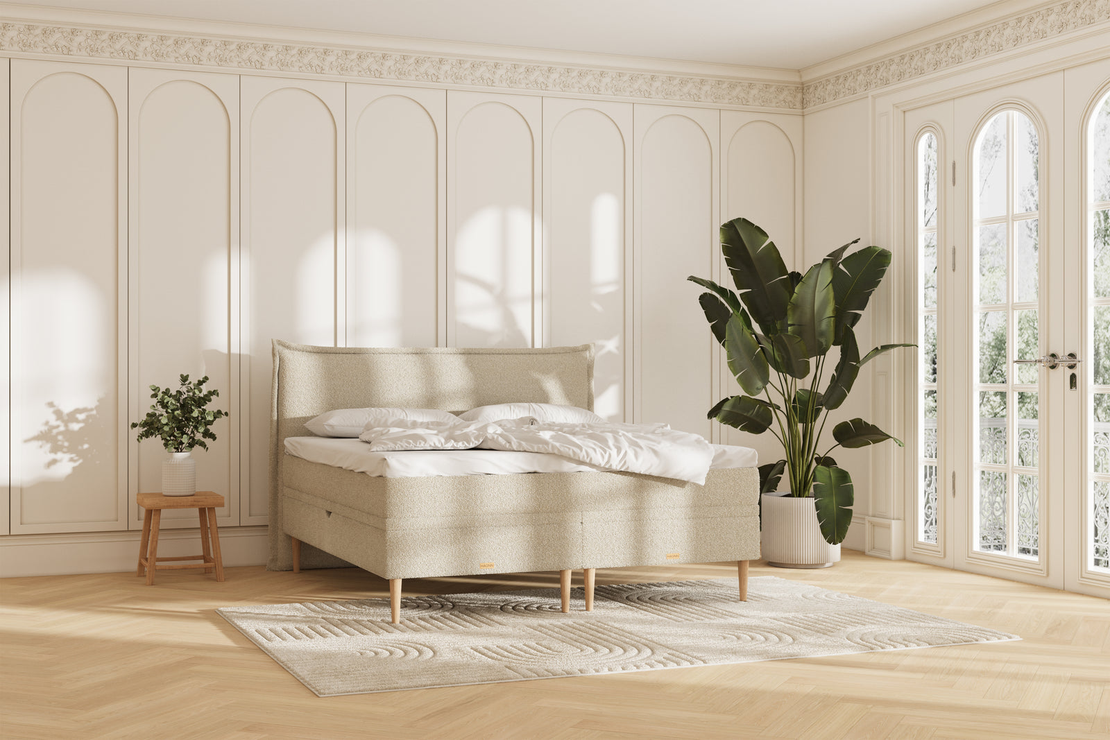 Noor Opbevaringsseng - 180x200 - bouclé beige