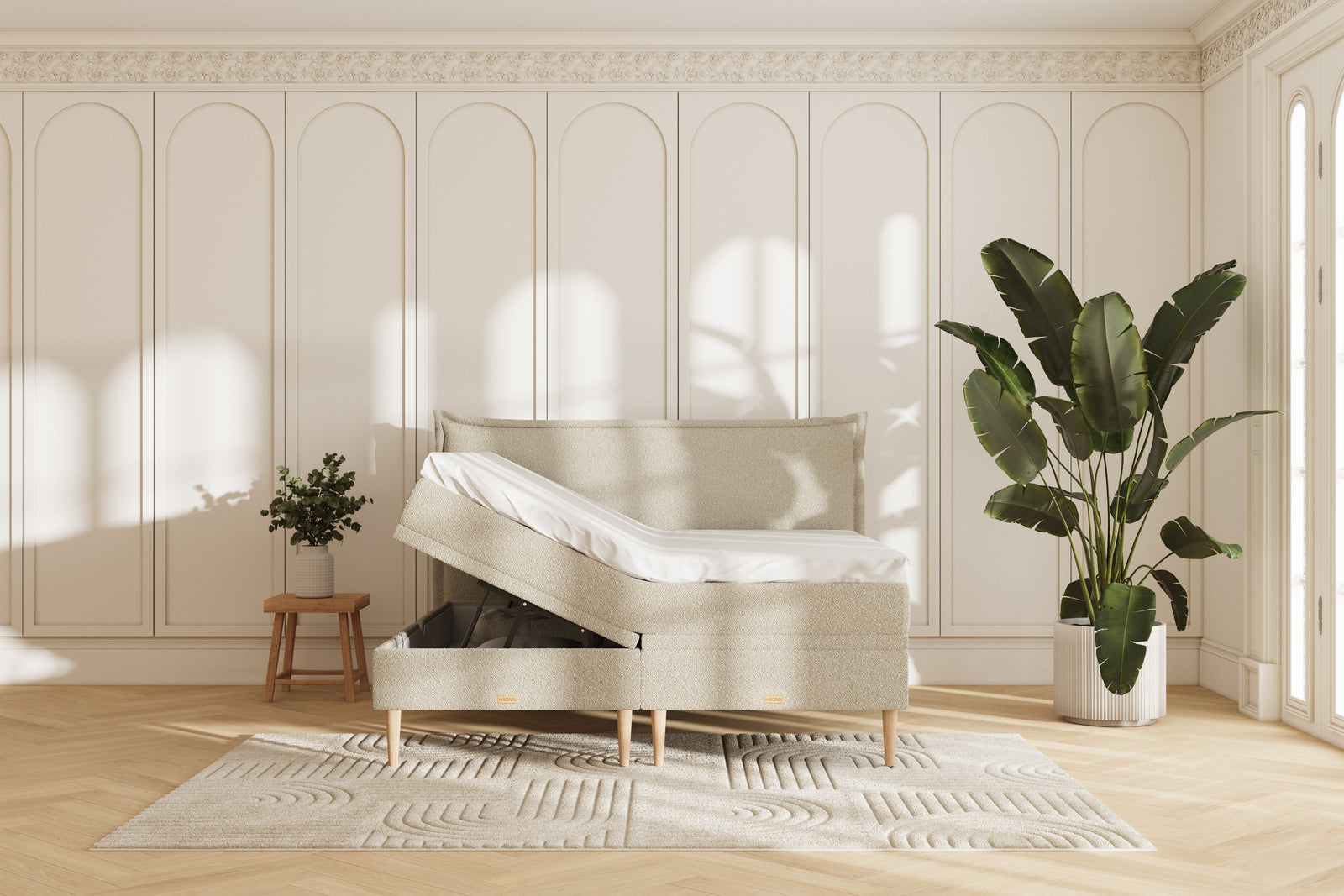 Noor Opbevaringsseng - 180x200 - bouclé beige