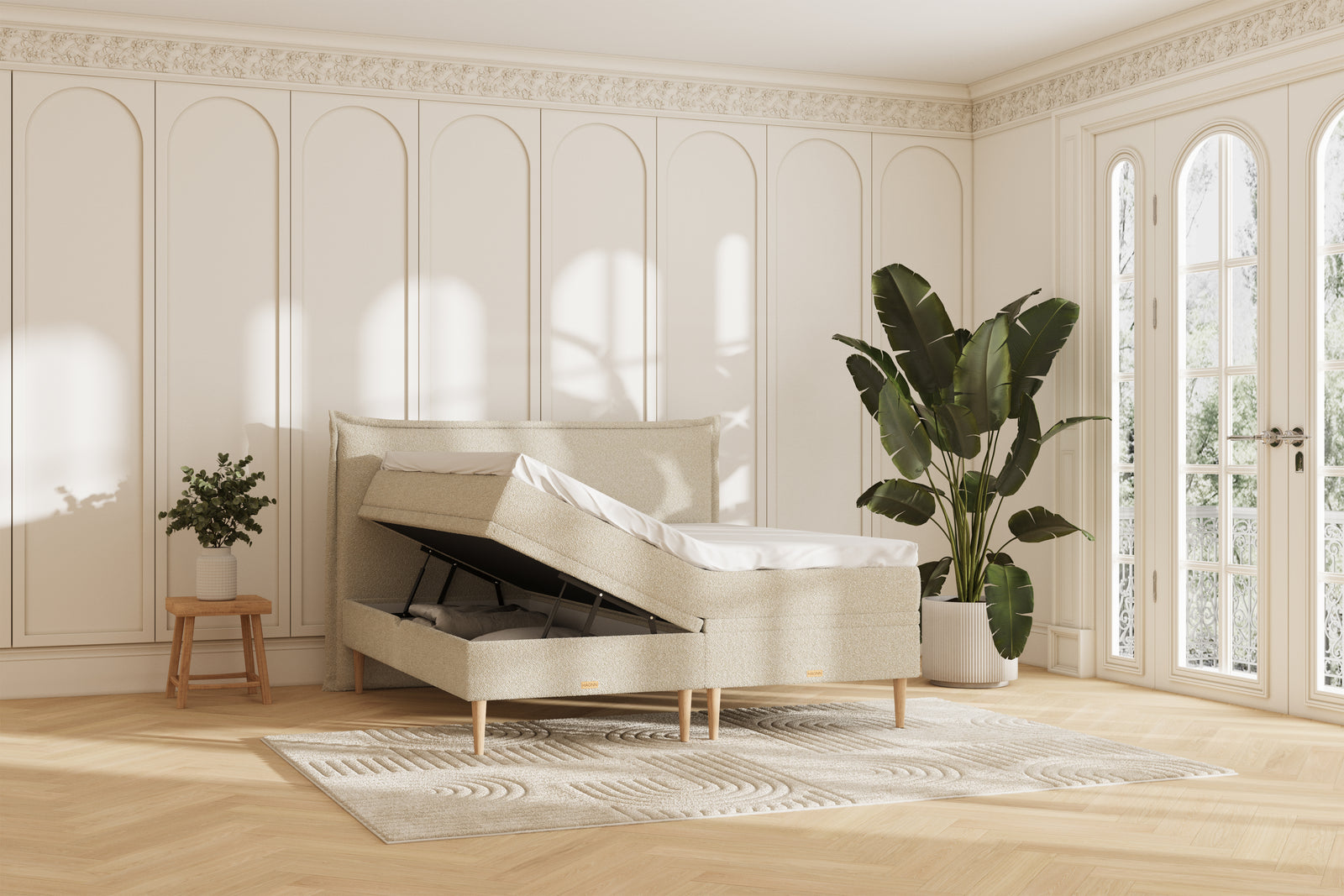 Noor Opbevaringsseng - 180x200 - bouclé beige