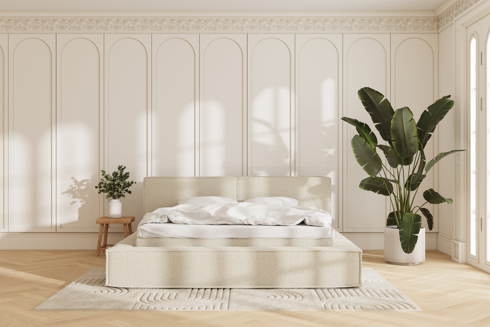 Oria sengeramme - 180x200 - bouclé beige