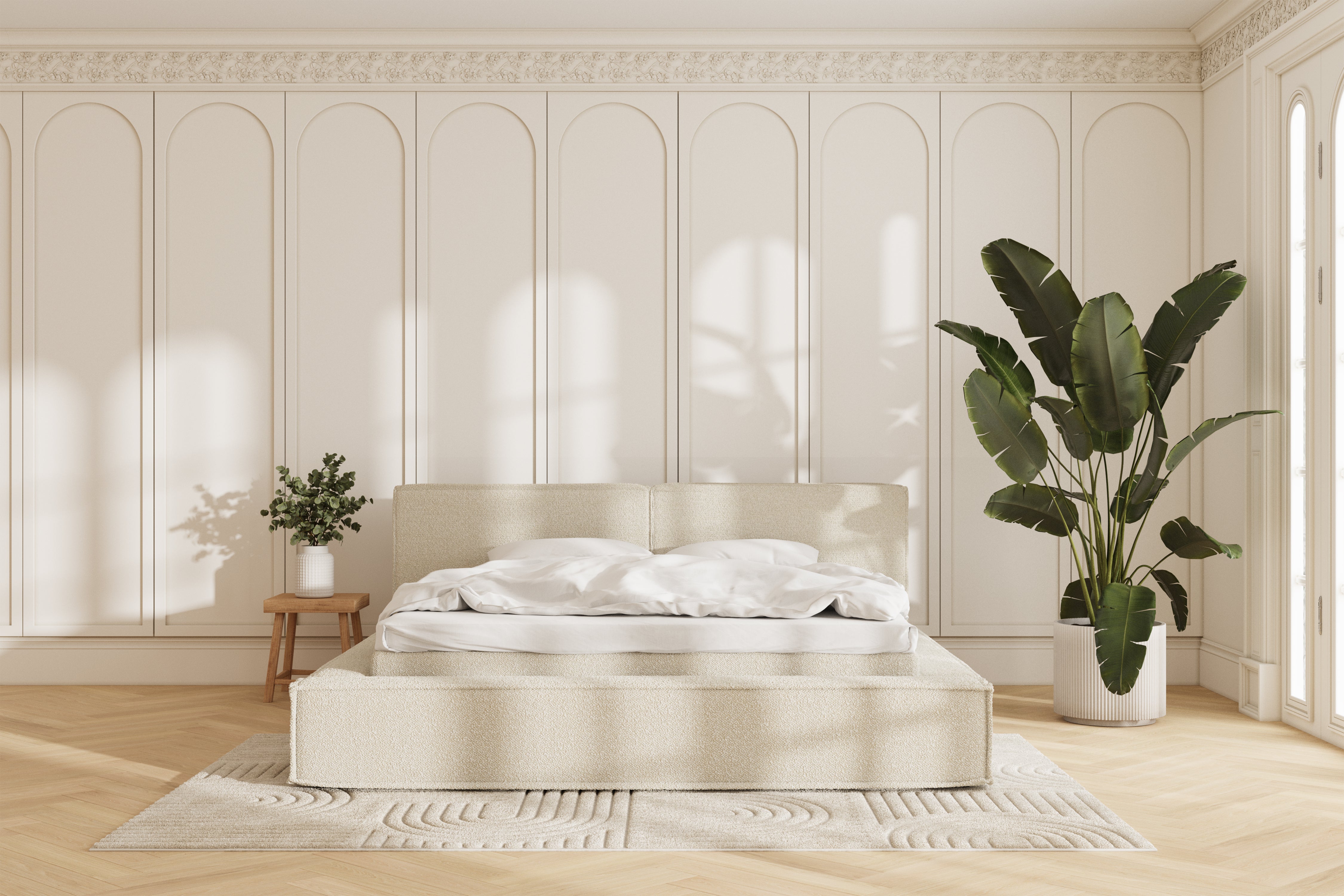 Oria sengeramme - bouclé beige - 180x200