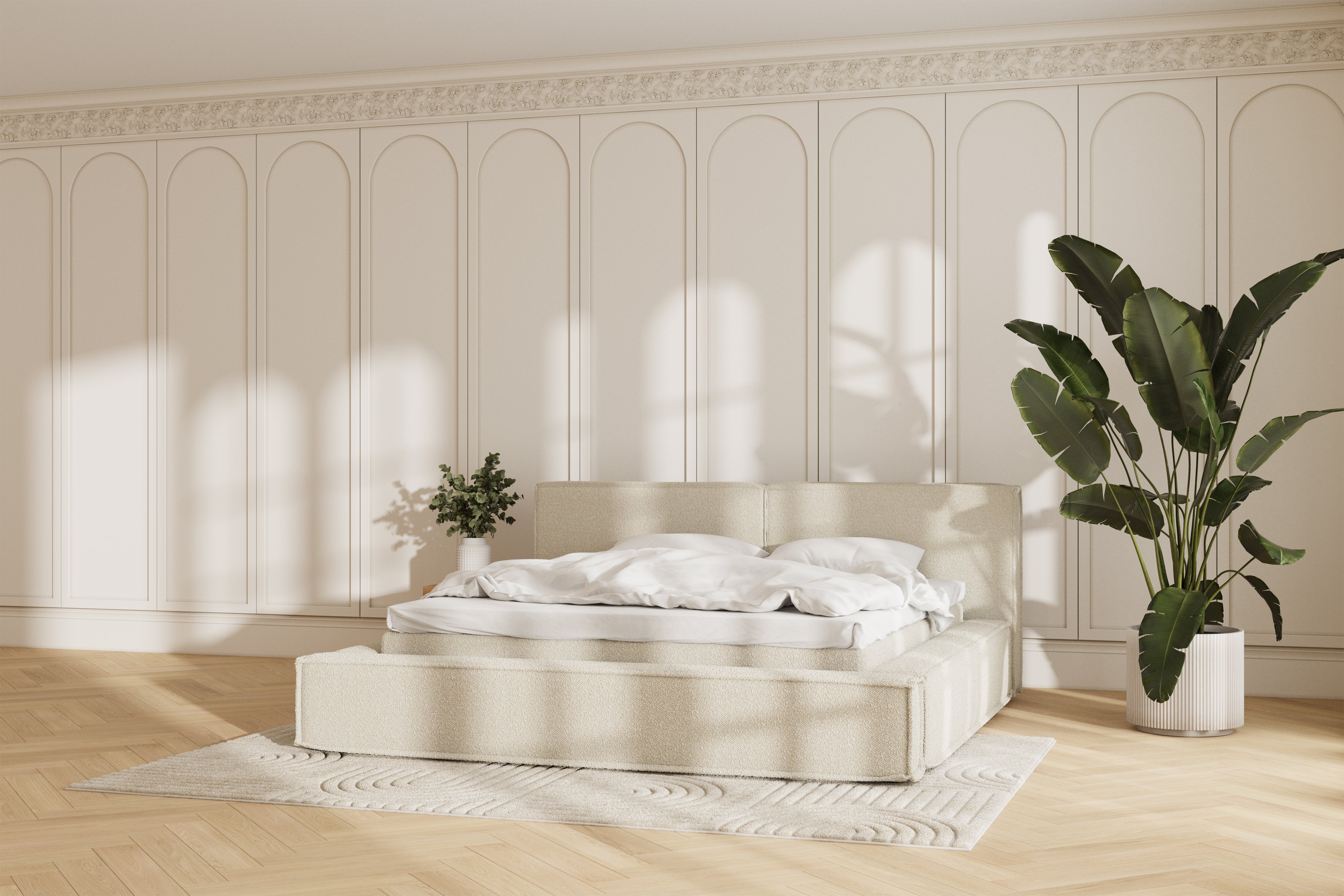 Oria sengeramme - bouclé beige - 180x200