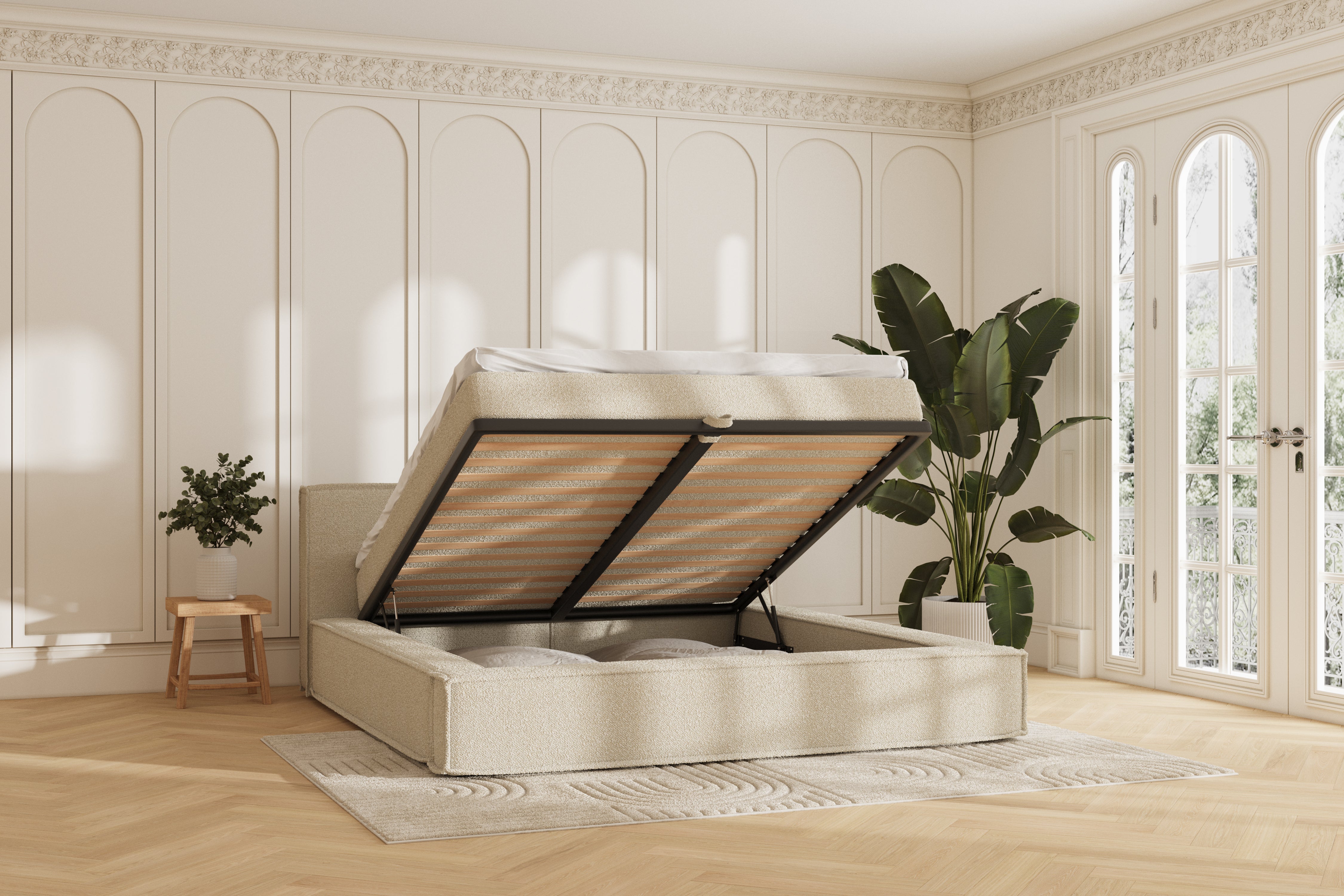 Oria sengeramme - bouclé beige - 180x200