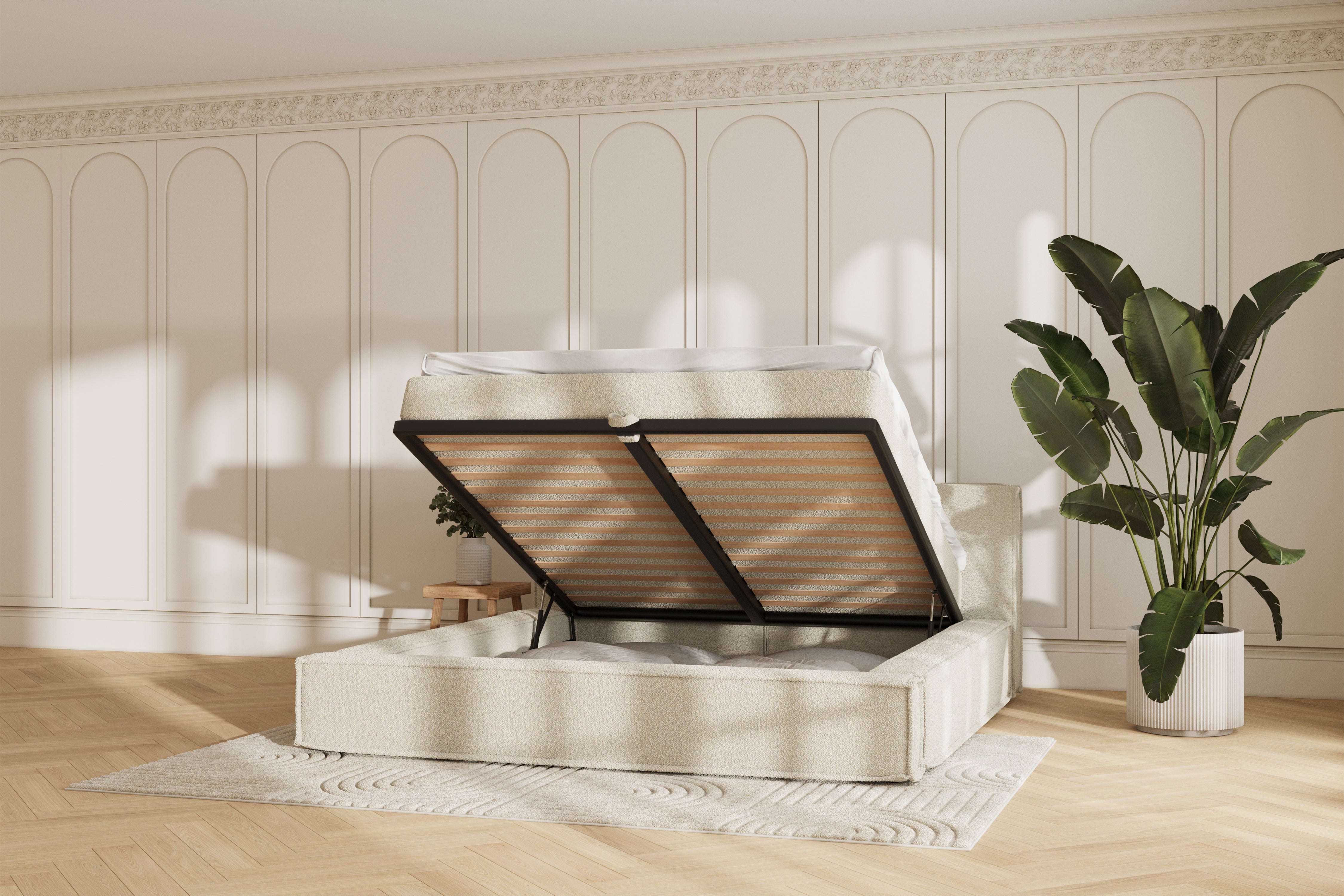 Oria sengeramme - bouclé beige - 180x200