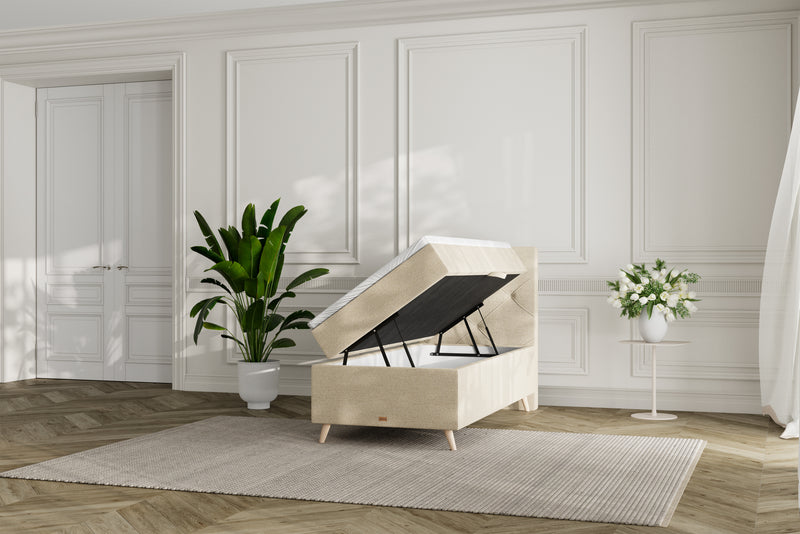 SÖVNN Thea Boxseng Med Opbevaring - 90x200 - Lys beige