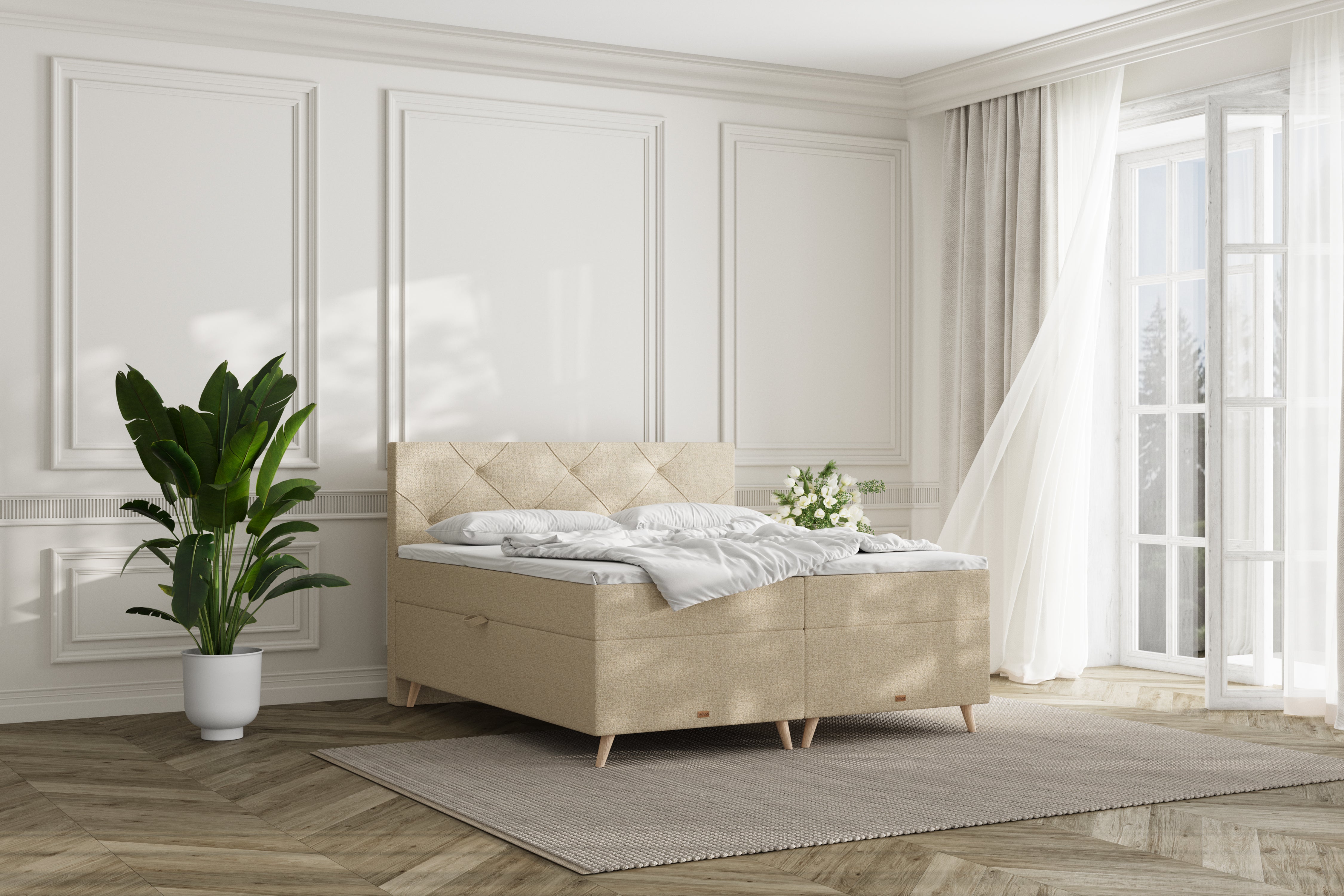 SÖVNN Thea Boxseng Med Opbevaring - 180x200 - Lys beige