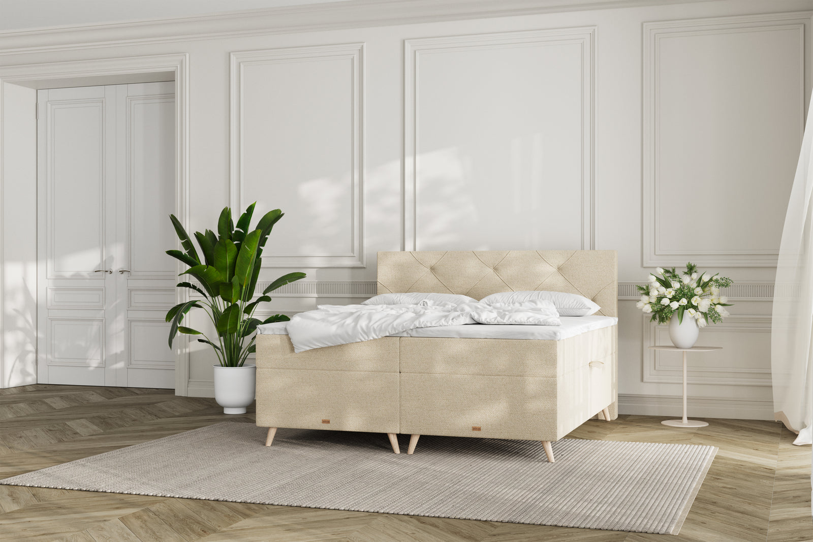 SÖVNN Thea Boxseng Med Opbevaring - 180x200 - Lys beige