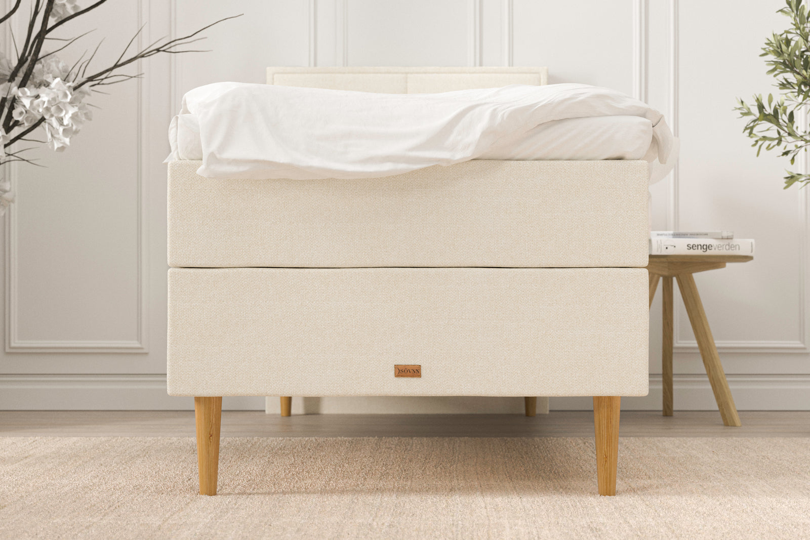 SÖVNN Nora Boxseng Med Opbevaring - 80x200 - Lys beige