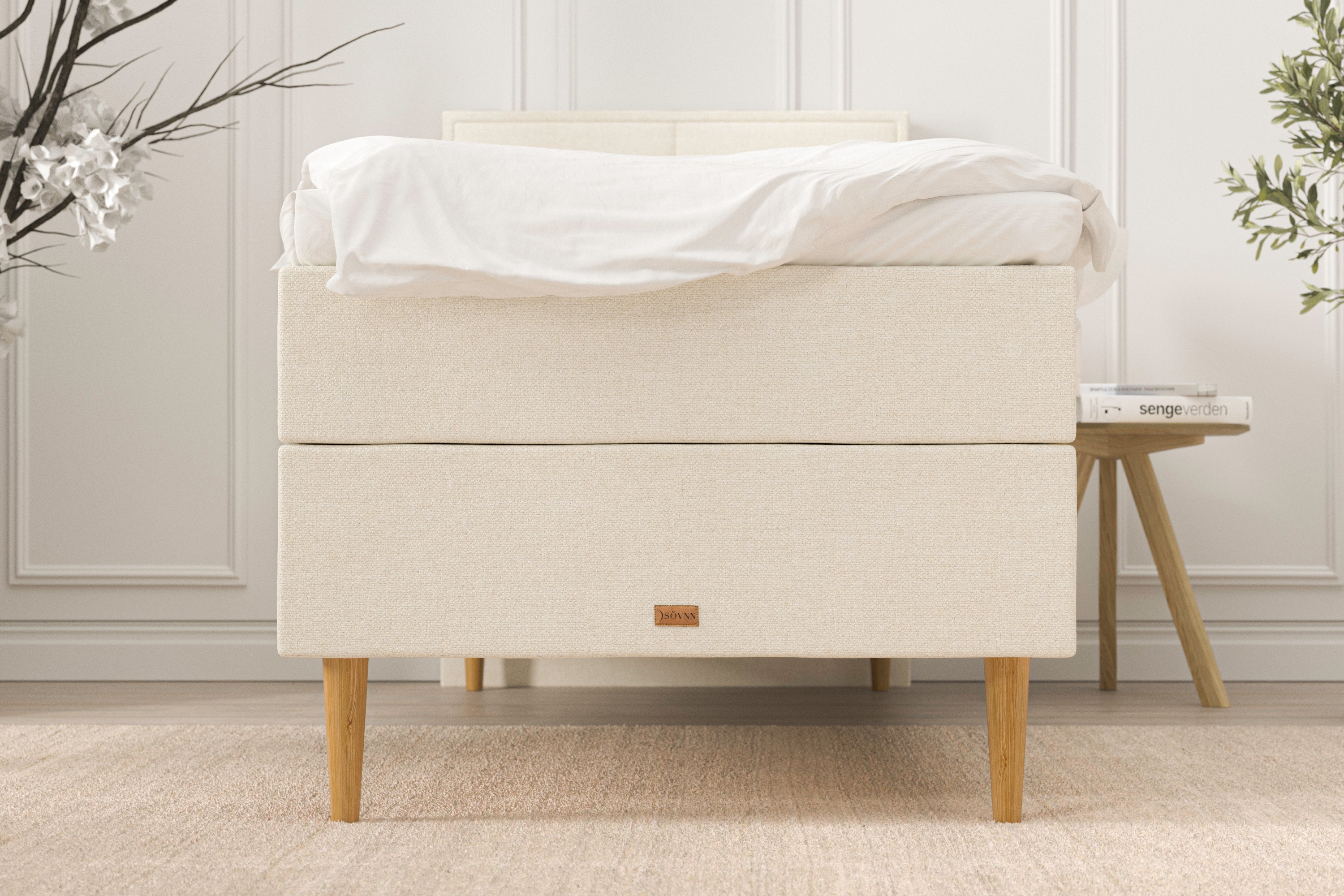 SÖVNN Alma Boxseng Med Opbevaring - 90x200 - Lys beige