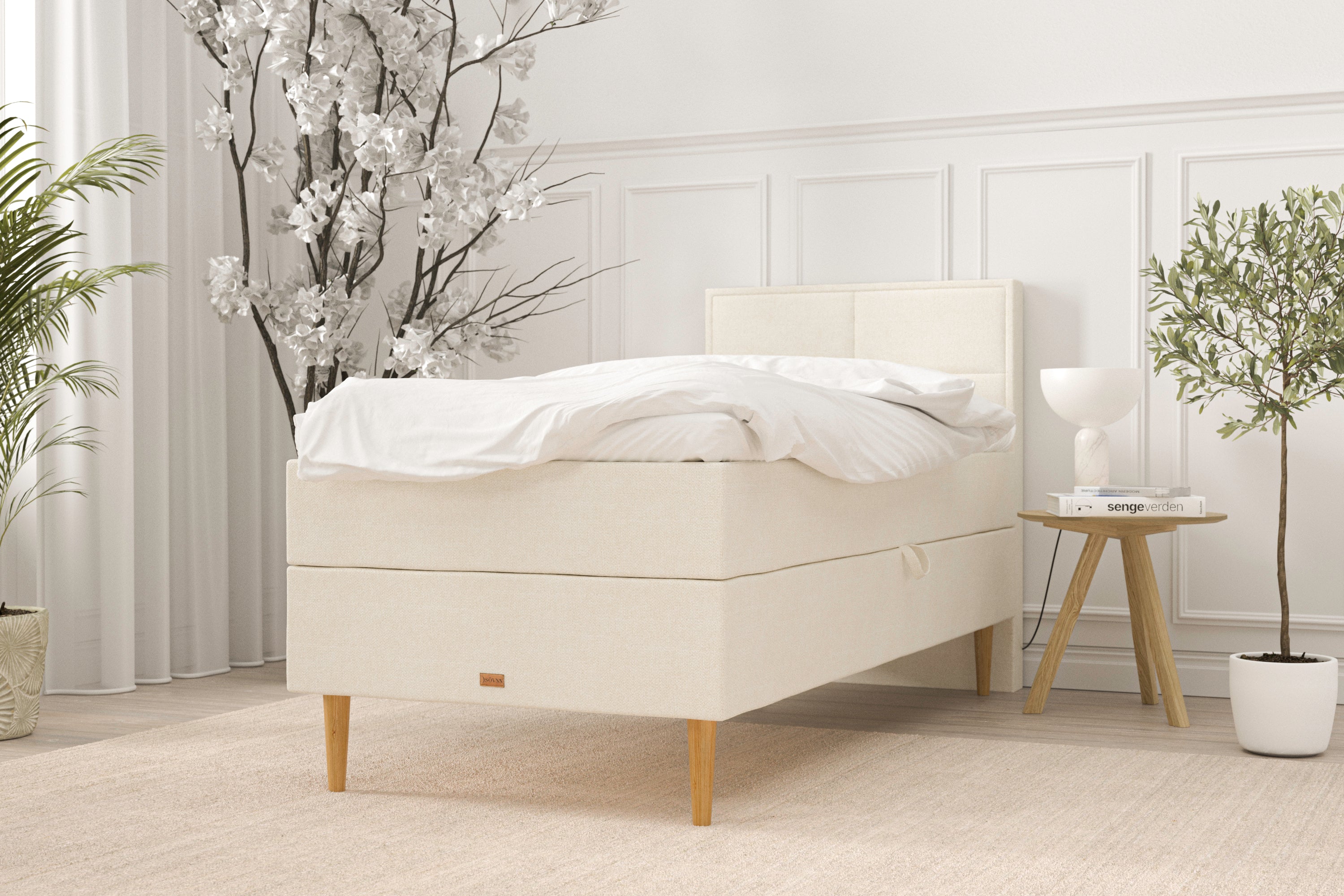 SÖVNN Alma Boxseng Med Opbevaring - 90x200 - Lys beige