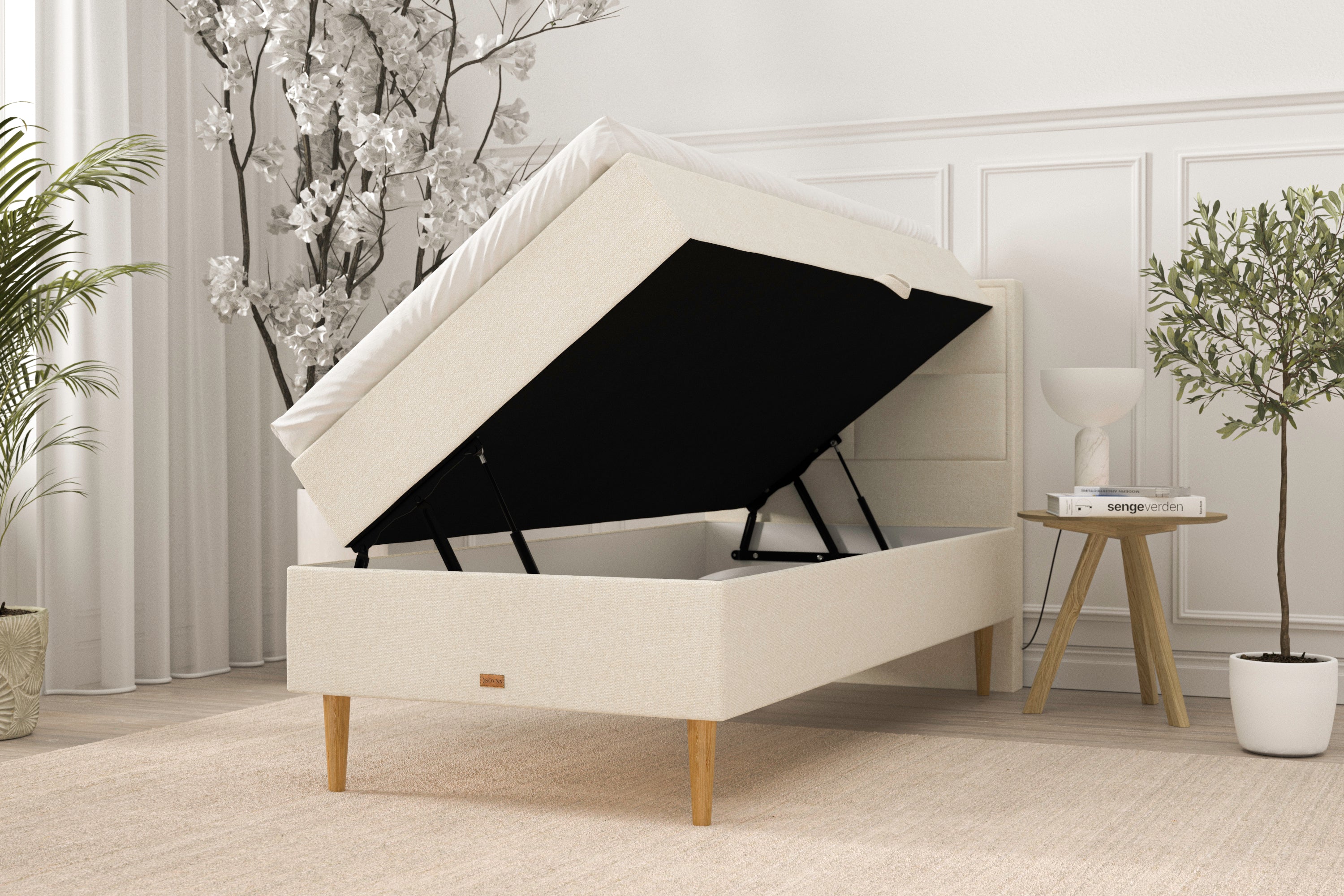 SÖVNN Klara Boxseng Med Opbevaring - 80x200 - Lys beige