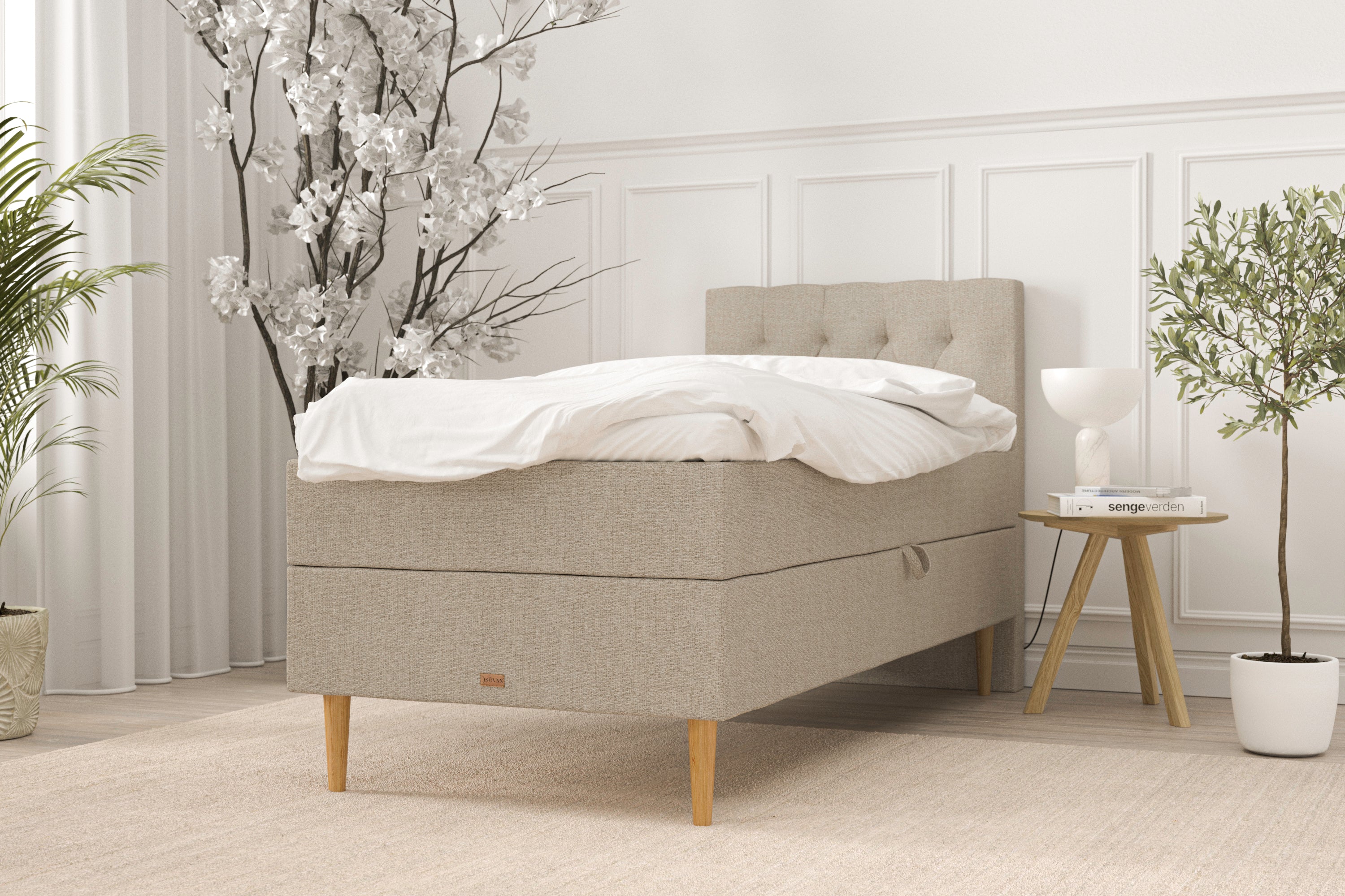 SÖVNN Klara Boxseng Med Opbevaring - 90x200 - Sand