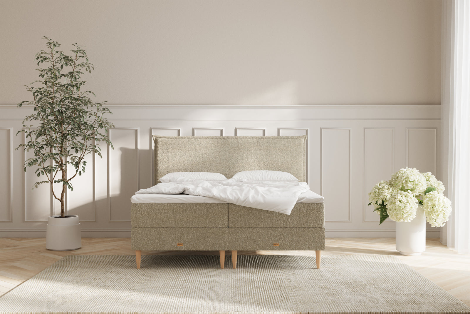 Zara Boxseng Med Opbevaring - 180x200 - Bouclé Beige