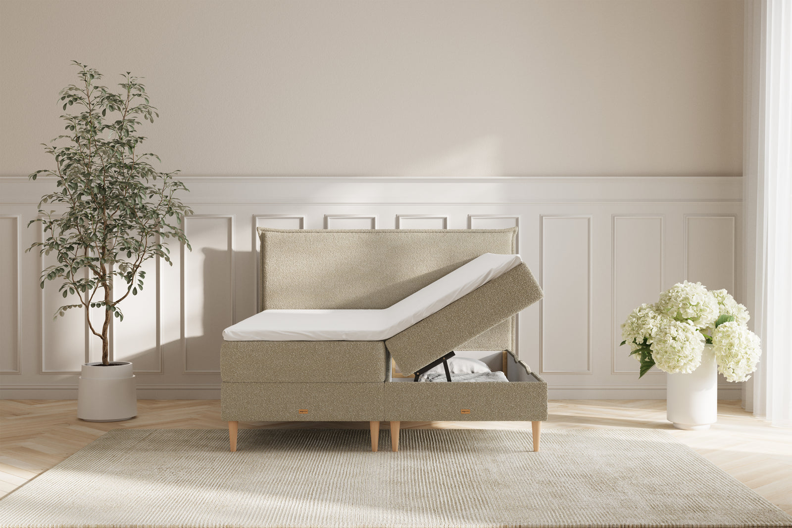 Zara Boxseng Med Opbevaring - 180x200 - Bouclé Beige