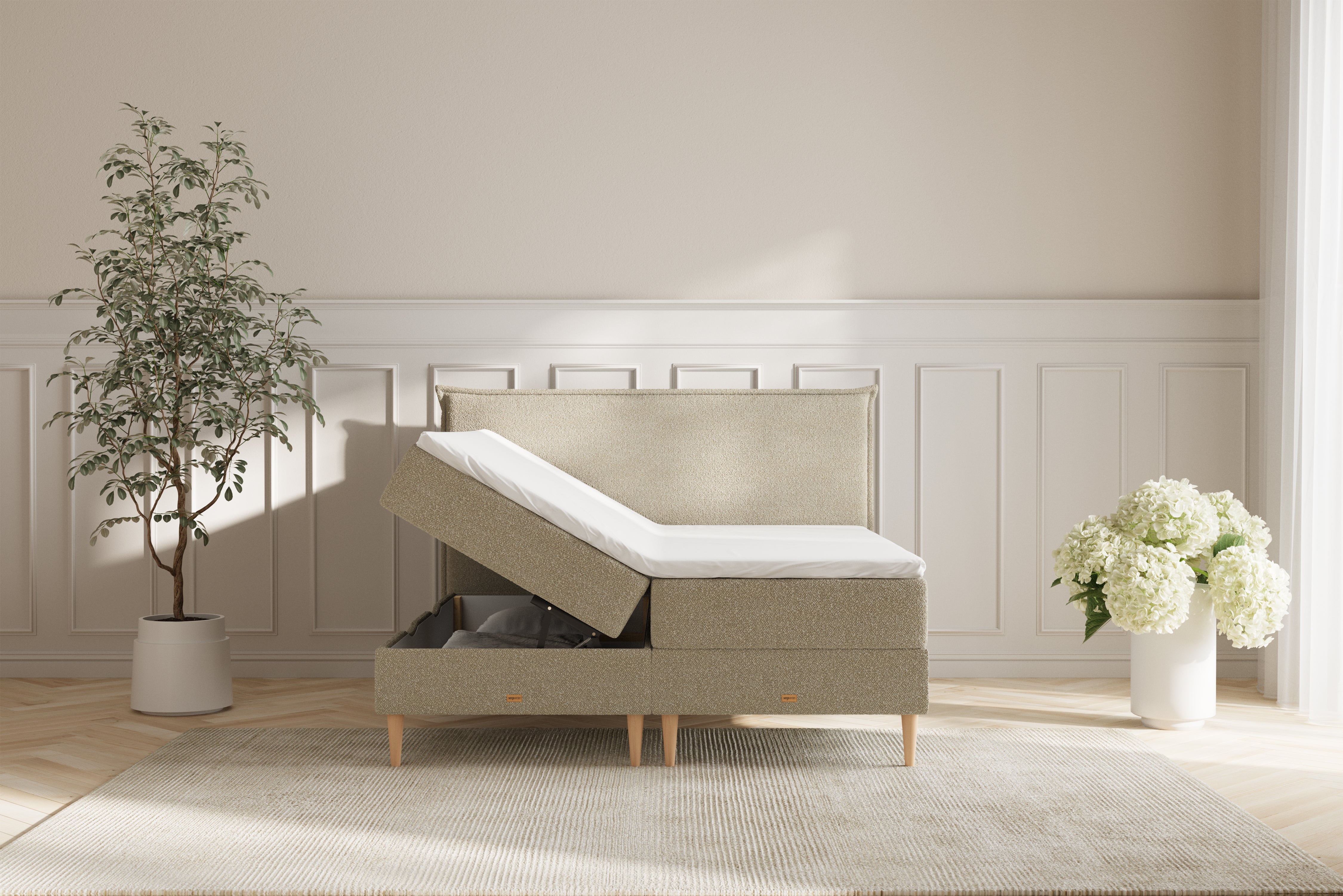 Zara Boxseng Med Opbevaring - 180x200 - Bouclé Beige