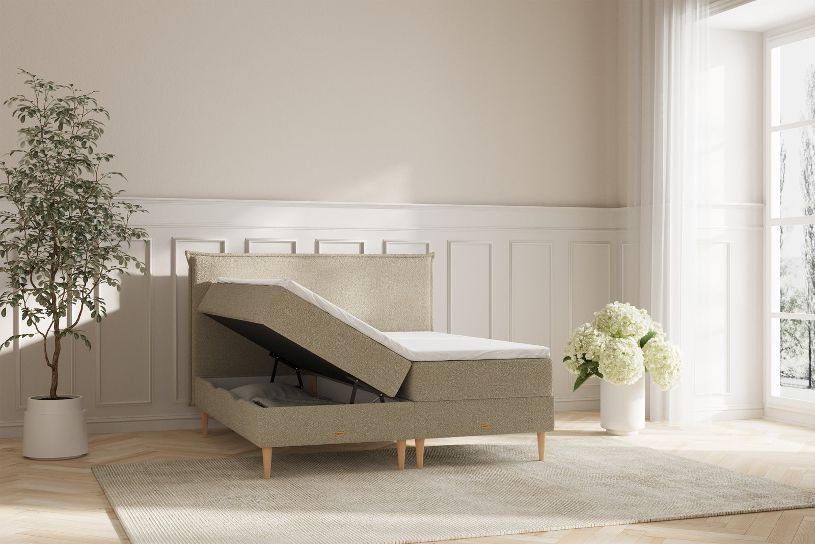 Zara Boxseng Med Opbevaring - 180x200 - Bouclé Beige