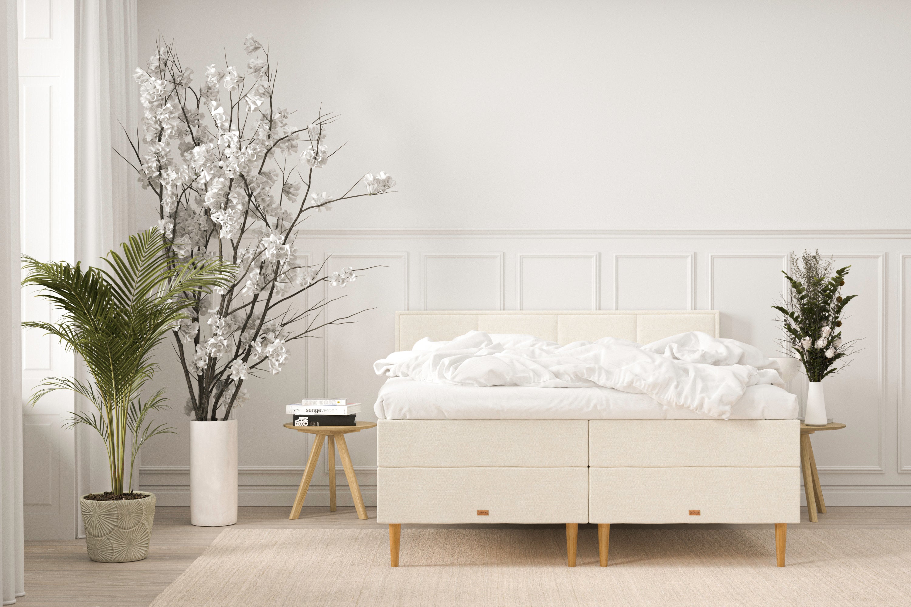 SÖVNN Alma Boxseng Med Opbevaring - 160x200 - Lys beige
