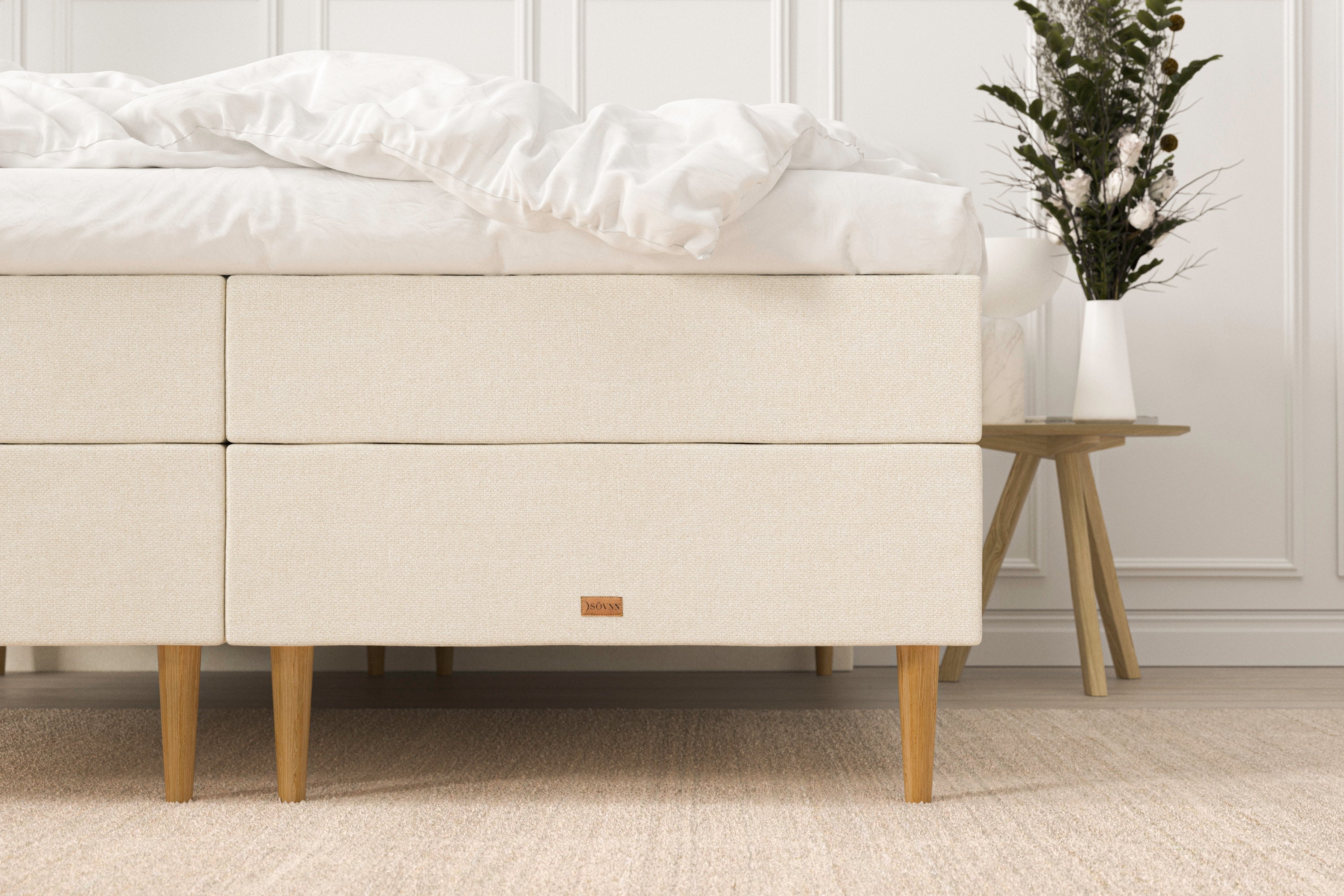 SÖVNN Alma Boxseng Med Opbevaring - 160x200 - Lys beige
