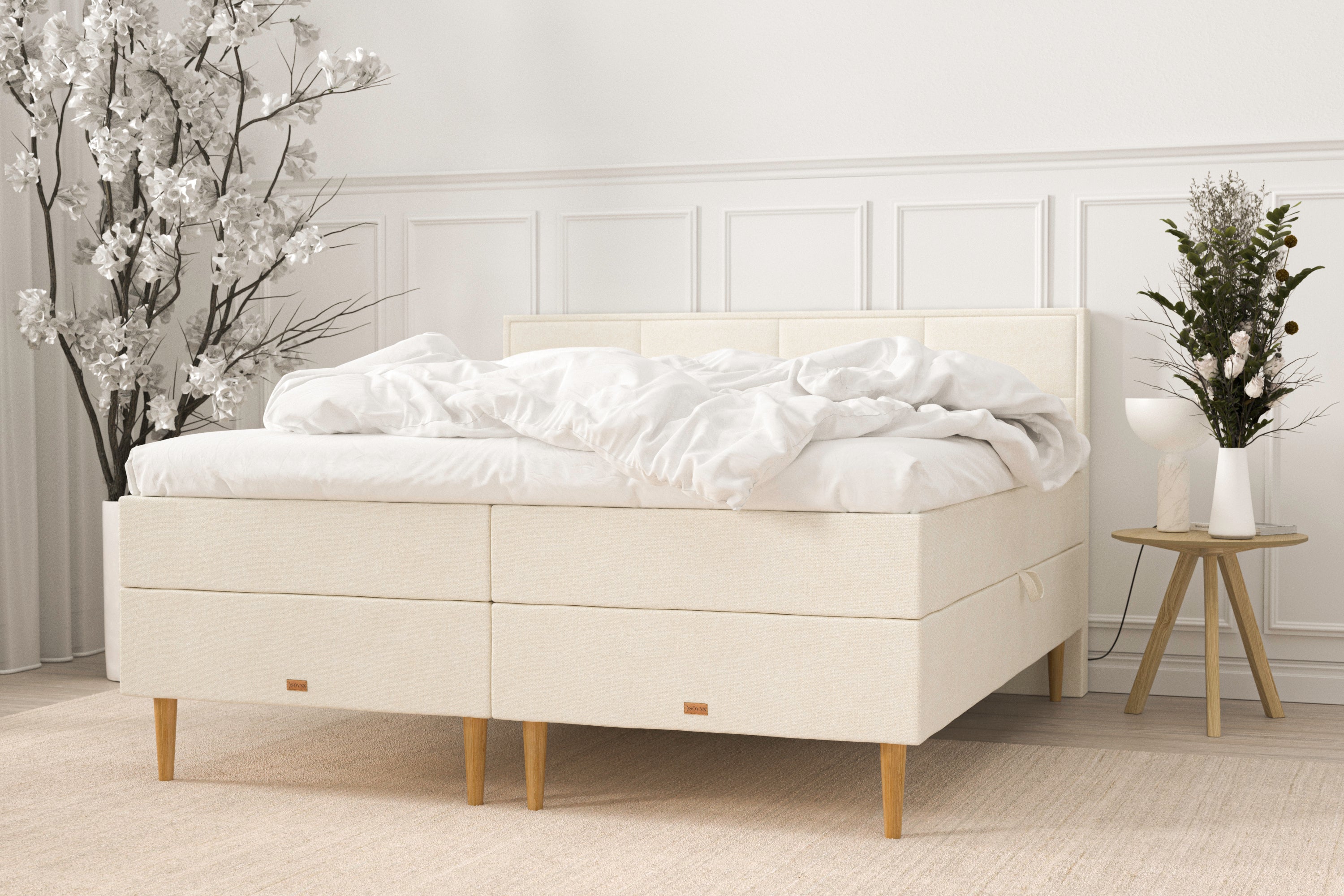 SÖVNN Alma Boxseng Med Opbevaring - 160x200 - Lys beige