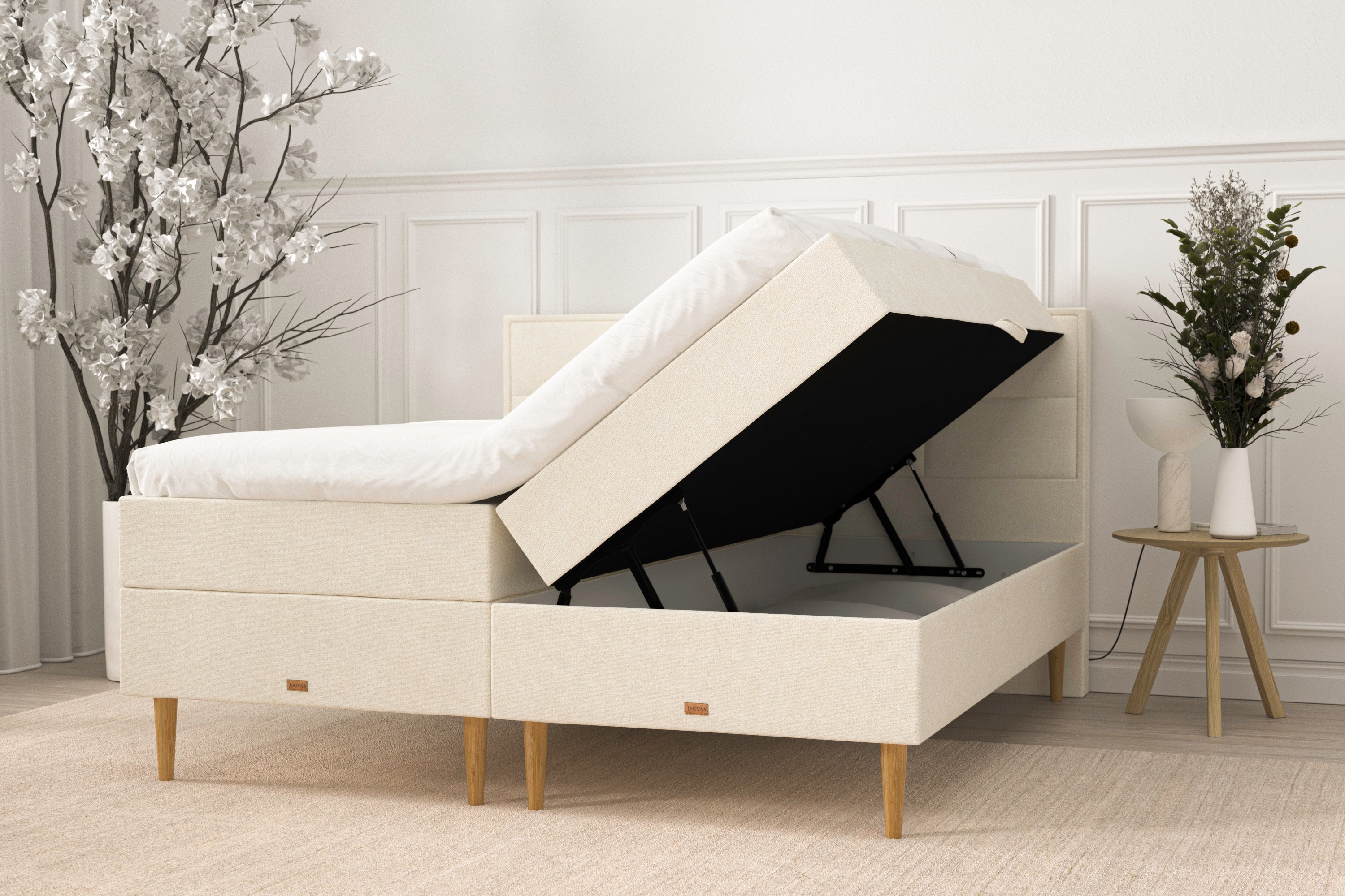 SÖVNN Alma Boxseng Med Opbevaring - 210x210 - Lys beige