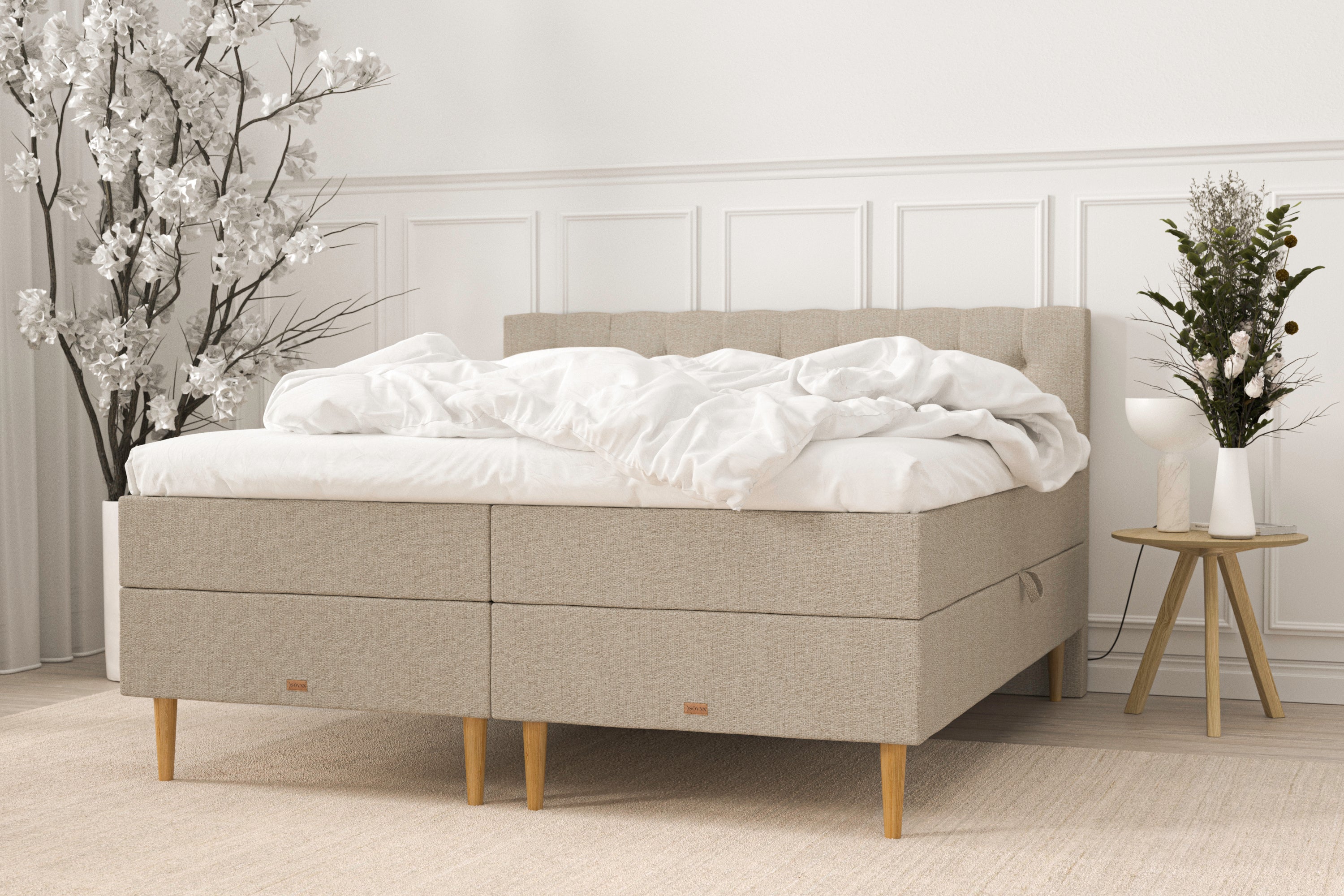 SÖVNN Alma Boxseng Med Opbevaring - 160x200 - Sand