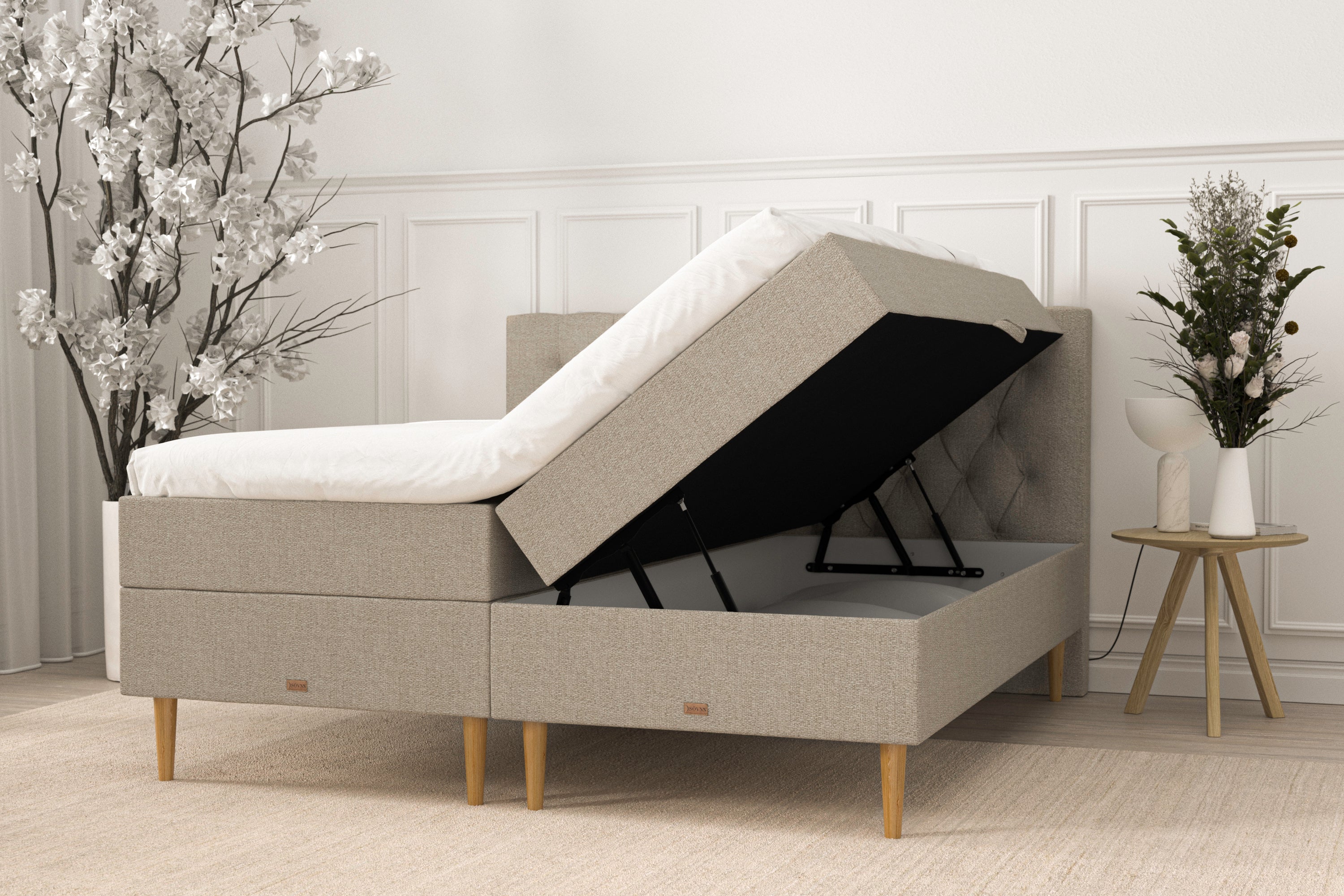 SÖVNN Klara Boxseng Med Opbevaring - 210x210 - Sand