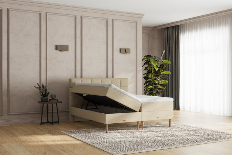 SÖVNN Zara Boxseng Med Opbevaring - 210x210 - Lys beige