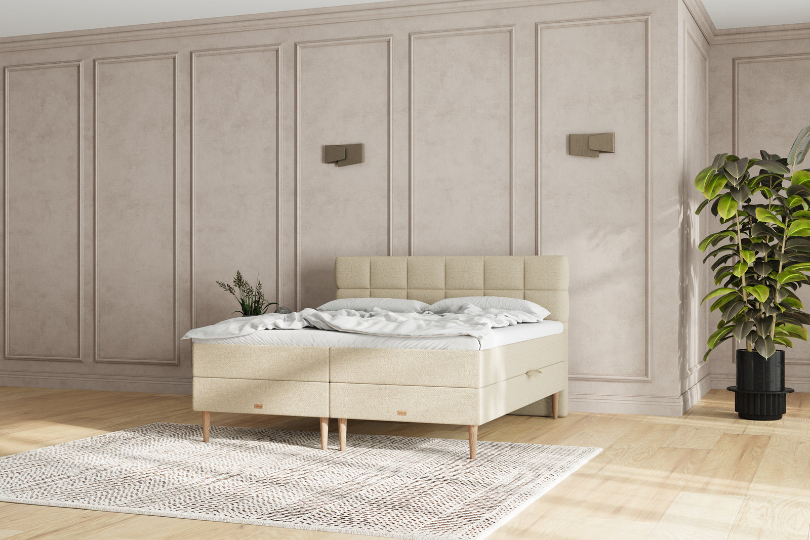 SÖVNN Zara Boxseng Med Opbevaring - 160x200 - Lys beige