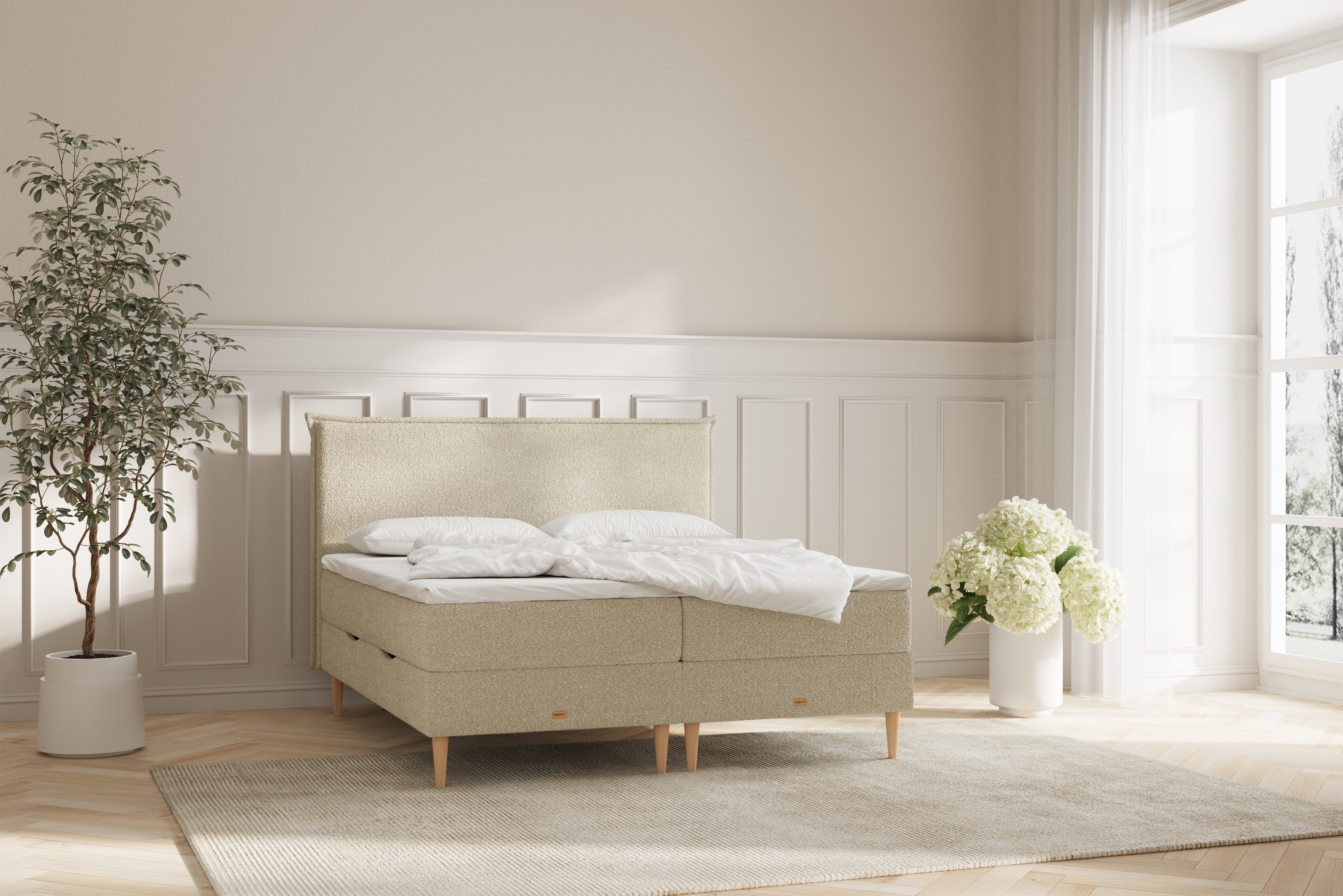 Karla Boxseng Med Opbevaring - 180x200 - Bouclé Creme