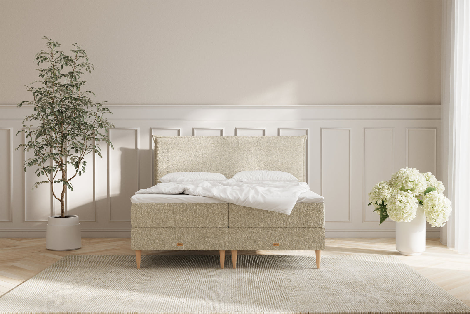 Karla Boxseng Med Opbevaring - 160x200 - Bouclé Creme