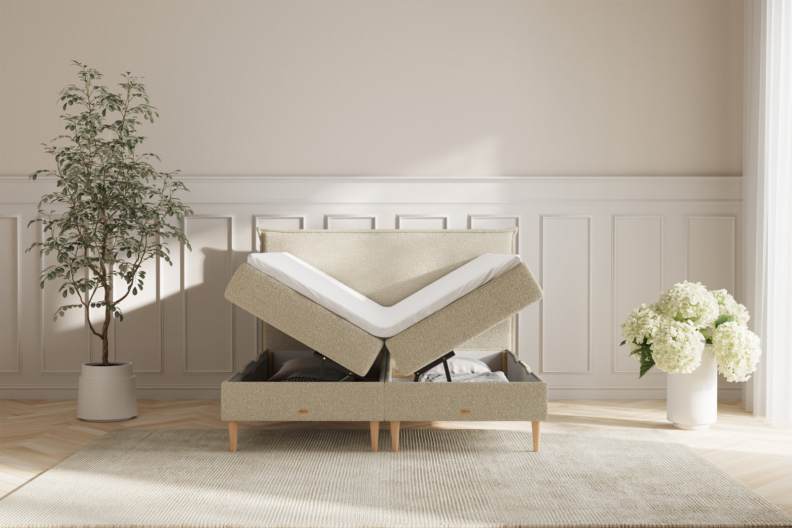 Karla Boxseng Med Opbevaring - 160x200 - Bouclé Creme