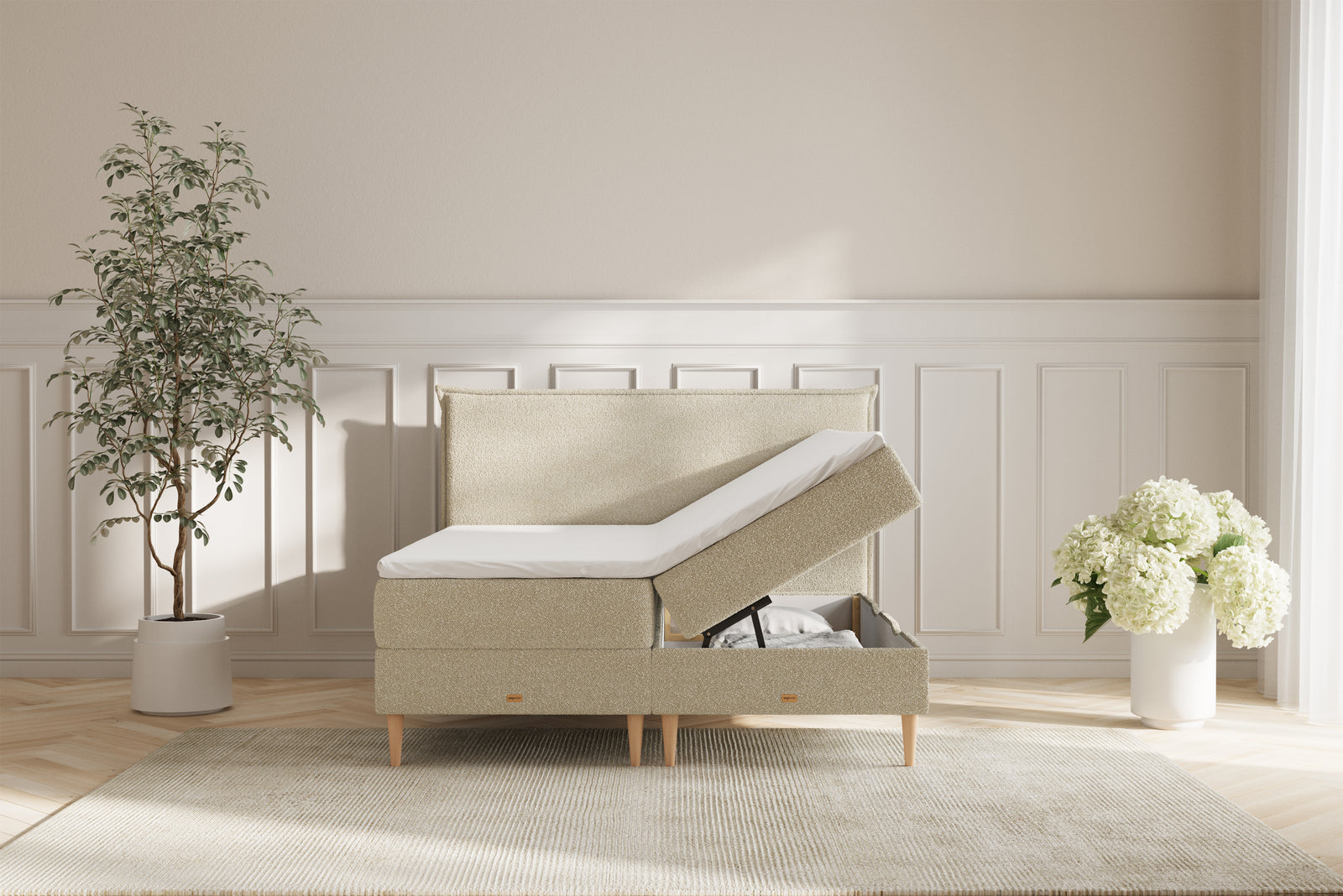 Karla Boxseng Med Opbevaring - 180x200 - Bouclé Creme