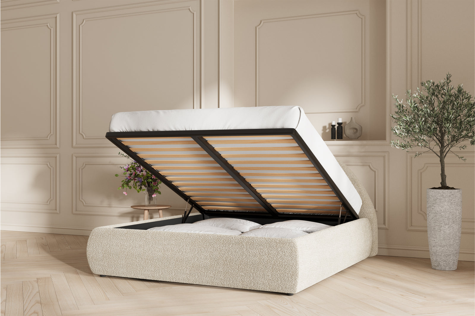 Lova Sengeramme - 180x200 - Bouclé Beige