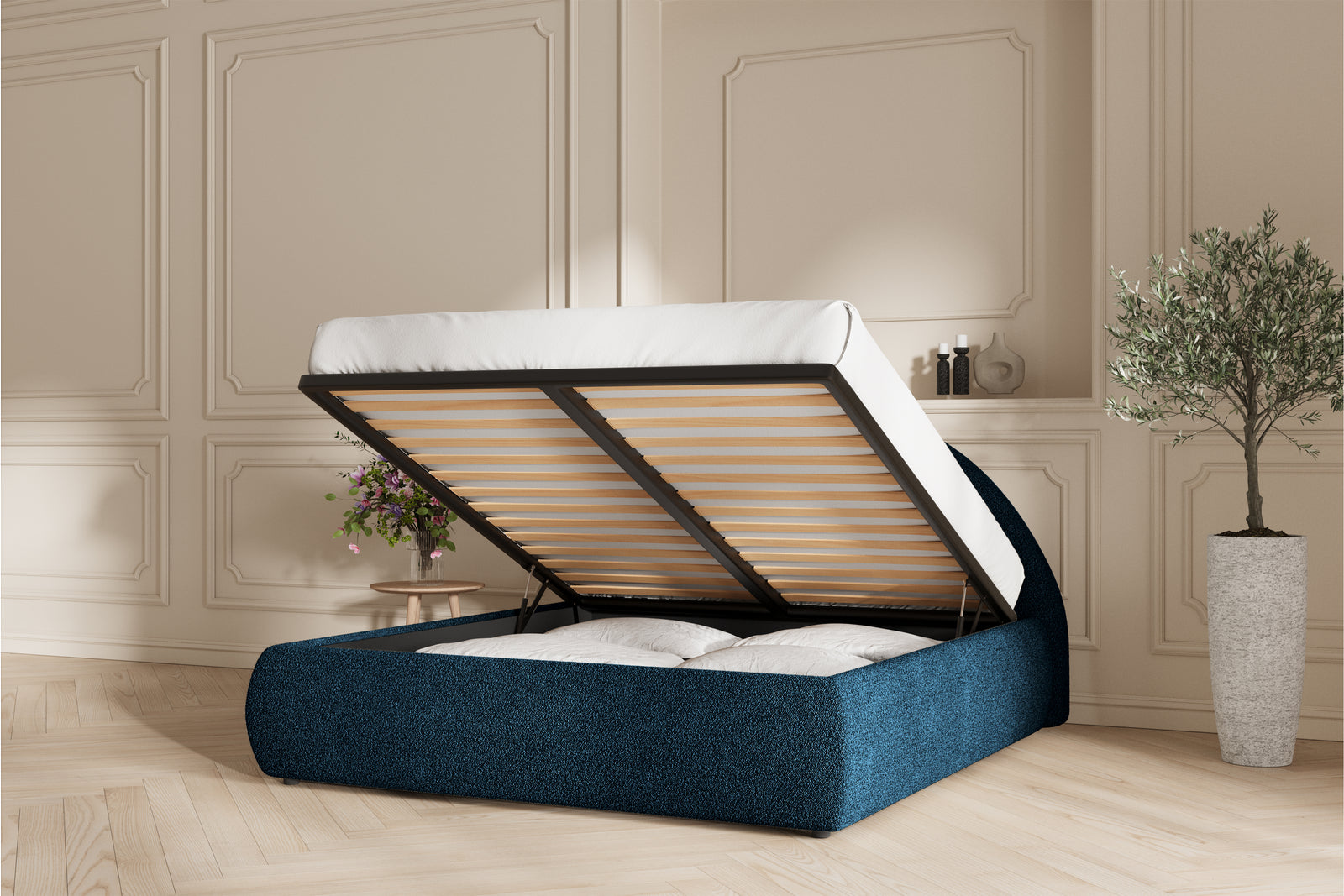 Lova Sengeramme - 200x200 - Bouclé Deep Blue