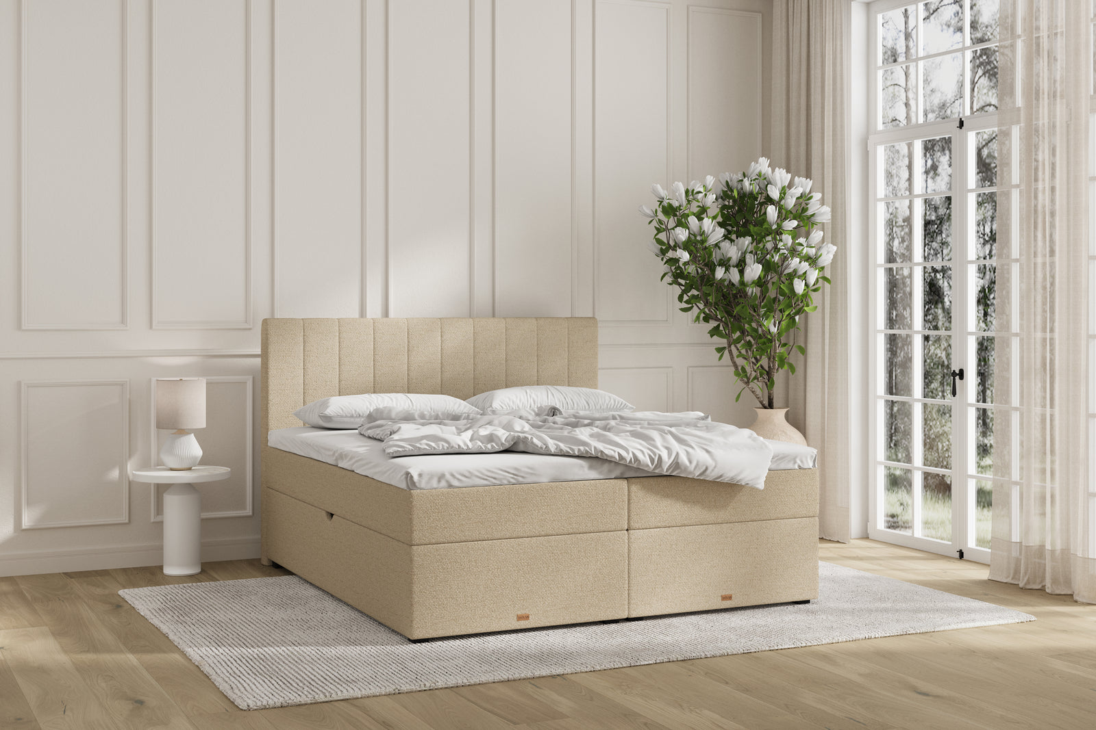 SÖVNN Ronja Boxseng Med Opbevaring - 210x210 - Lys beige