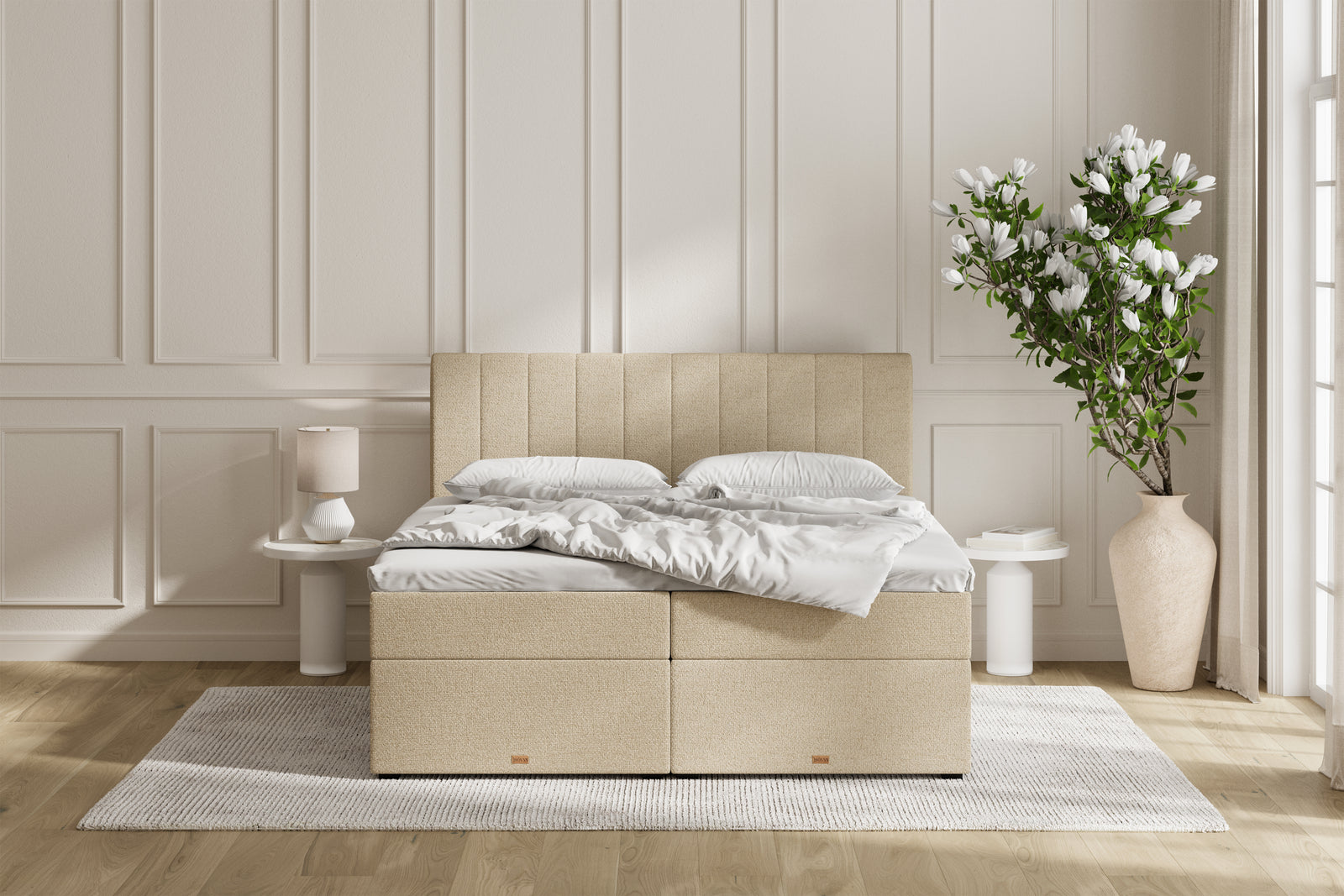 SÖVNN Ronja Boxseng Med Opbevaring - 210x210 - Lys beige