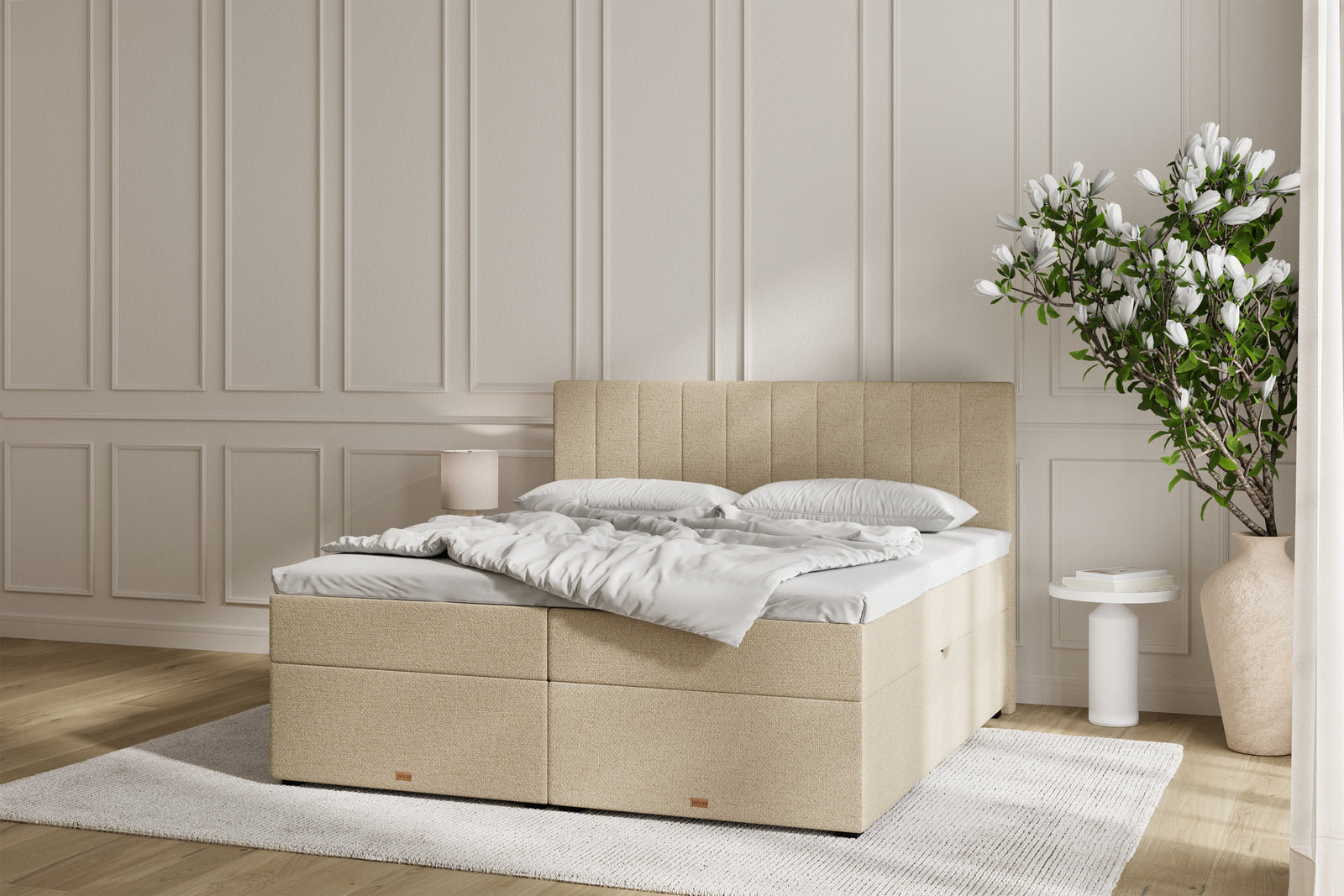 SÖVNN Ronja Boxseng Med Opbevaring - 210x210 - Lys beige