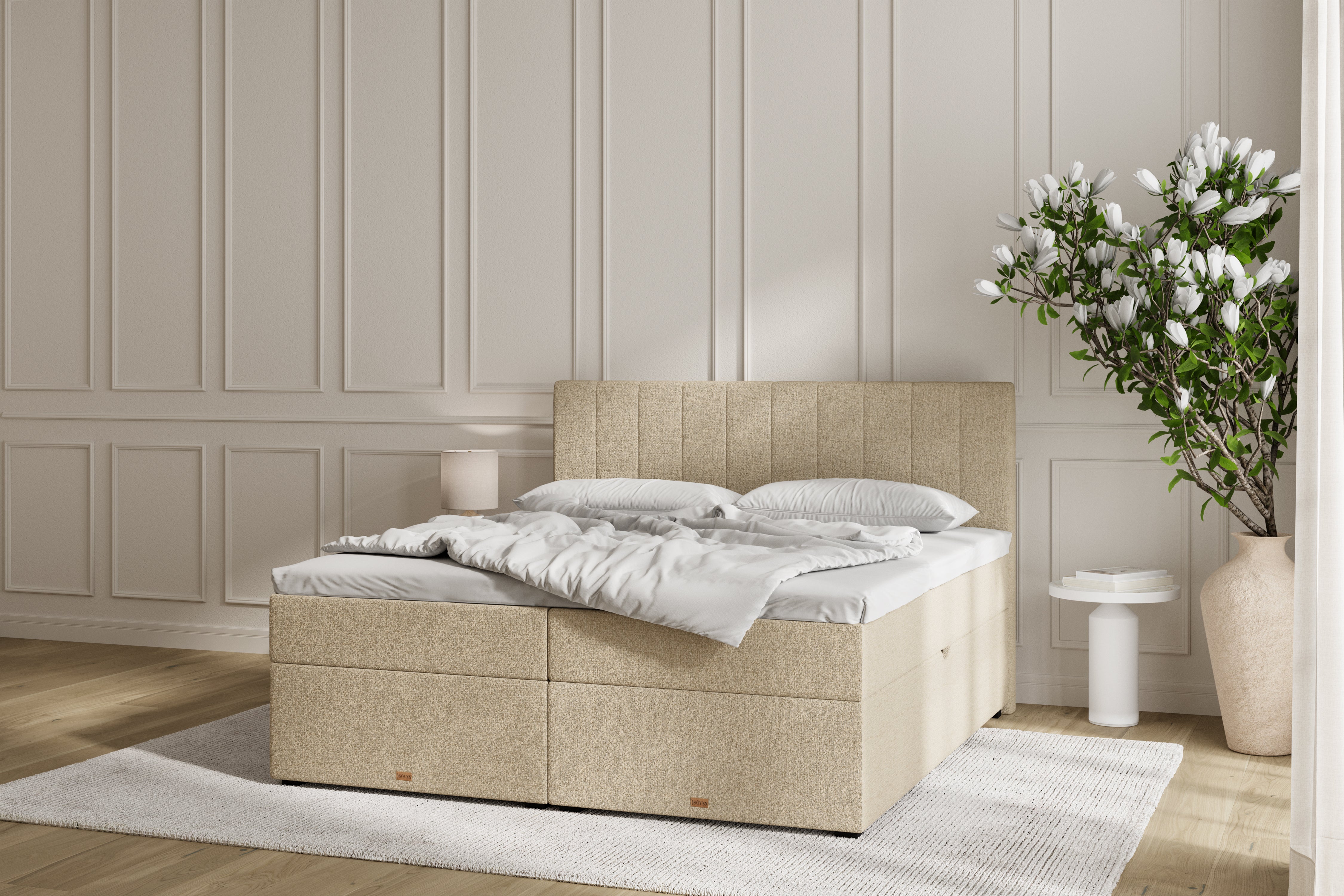 SÖVNN Ronja Boxseng Med Opbevaring - 180x200 - Lys beige