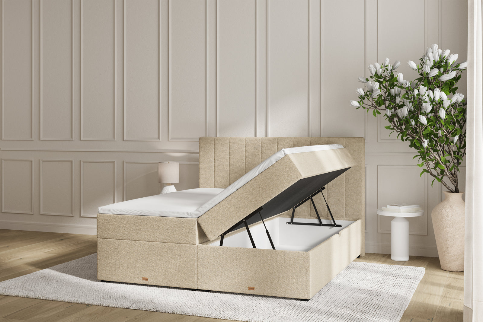 SÖVNN Ronja Boxseng Med Opbevaring - 210x210 - Lys beige