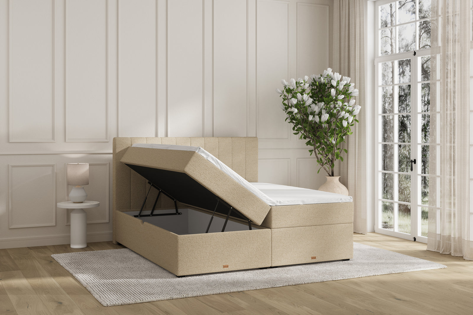 SÖVNN Ronja Boxseng Med Opbevaring - 210x210 - Lys beige
