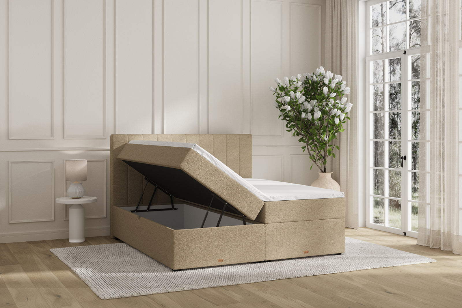 SÖVNN Ronja Boxseng Med Opbevaring - 210x210 - Sand